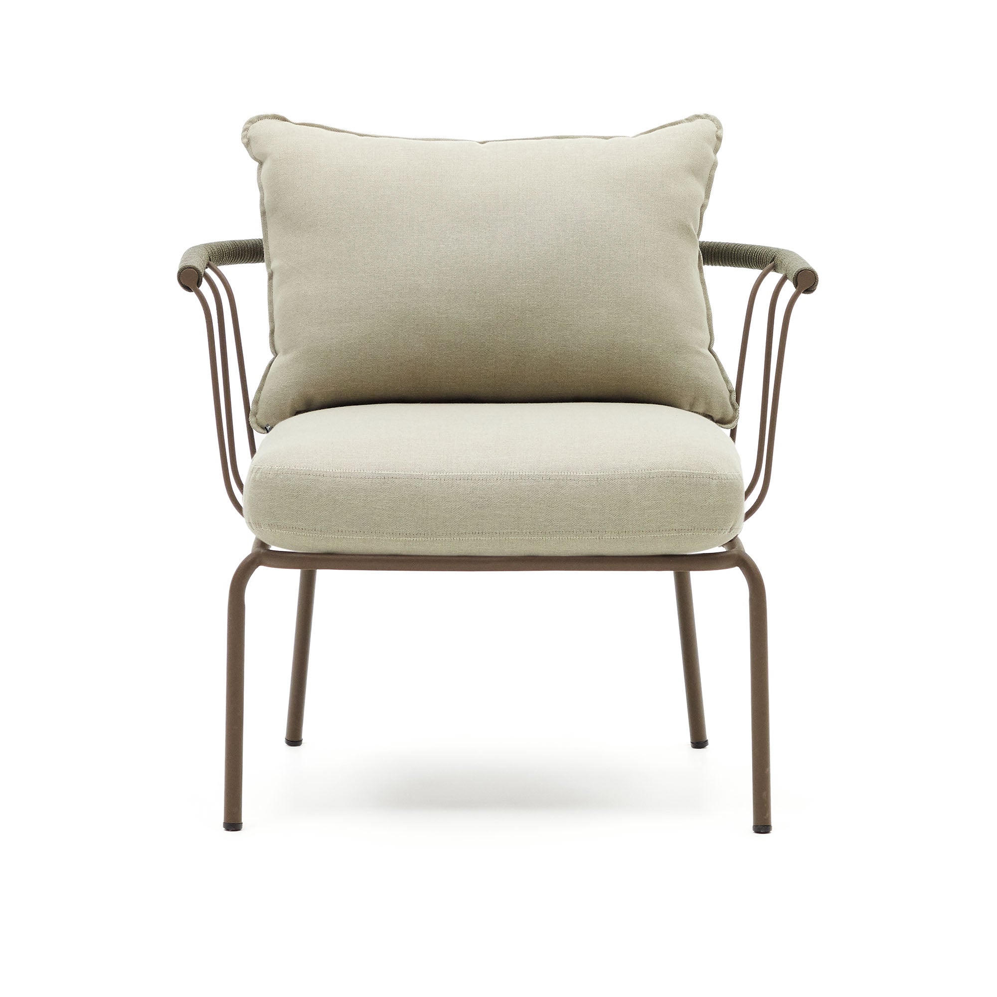 Salguer armchair in green cord and steel with a brown painted finish