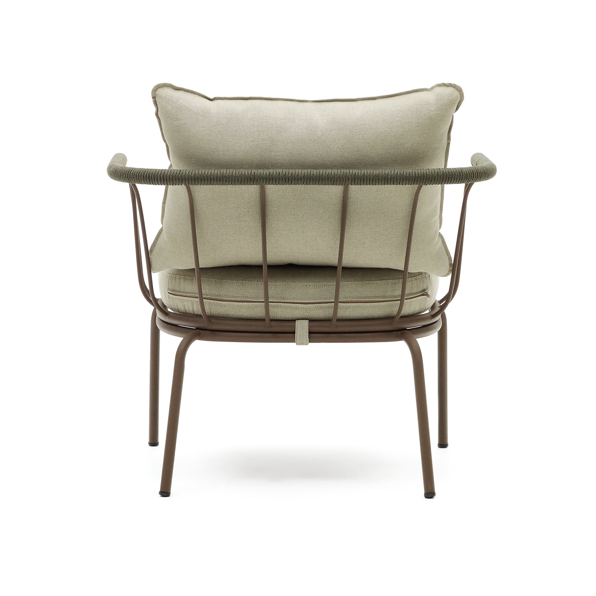 Salguer armchair in green cord and steel with a brown painted finish