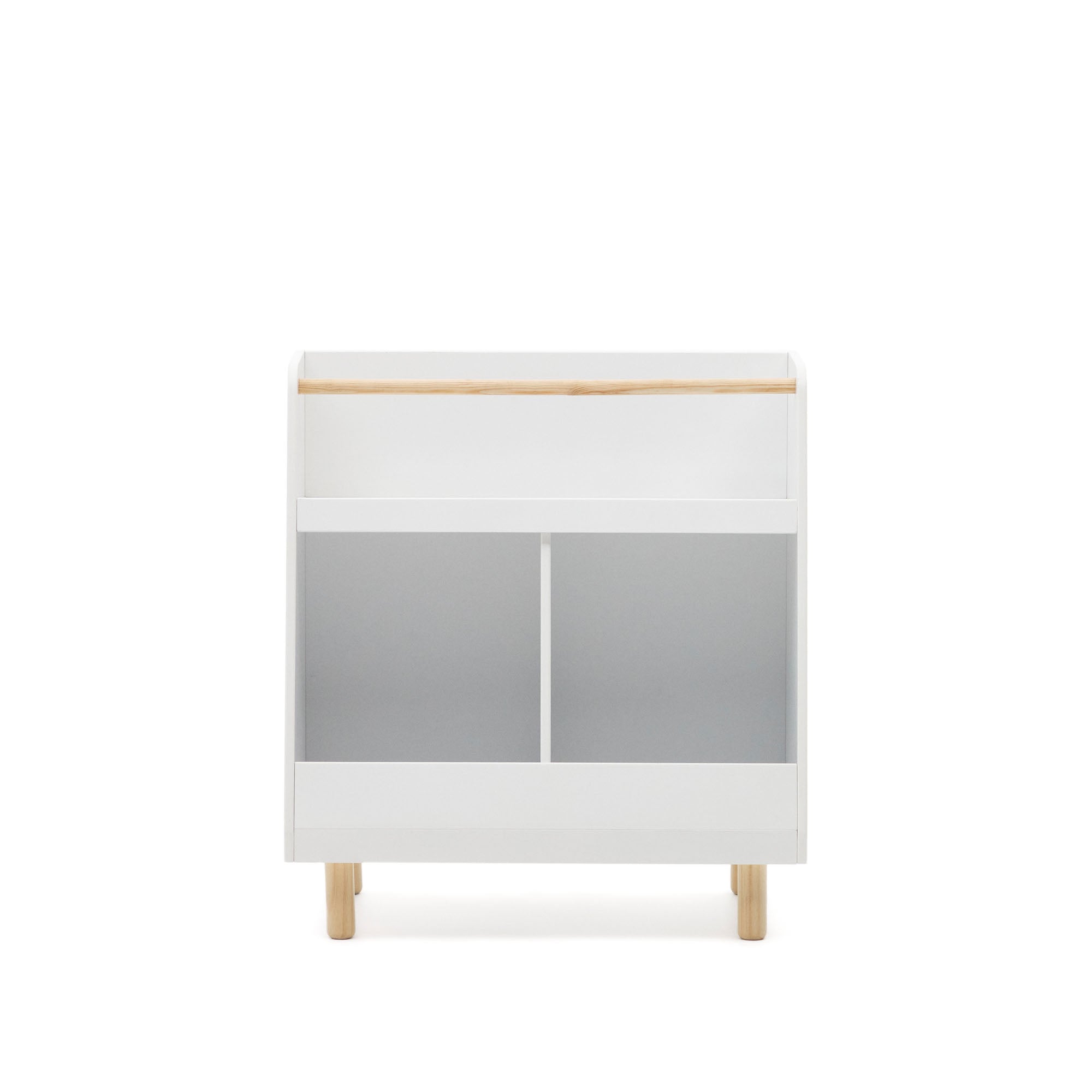 Serwa bookcase in white MDF with solid pine legs and bar FSC MIX Credit