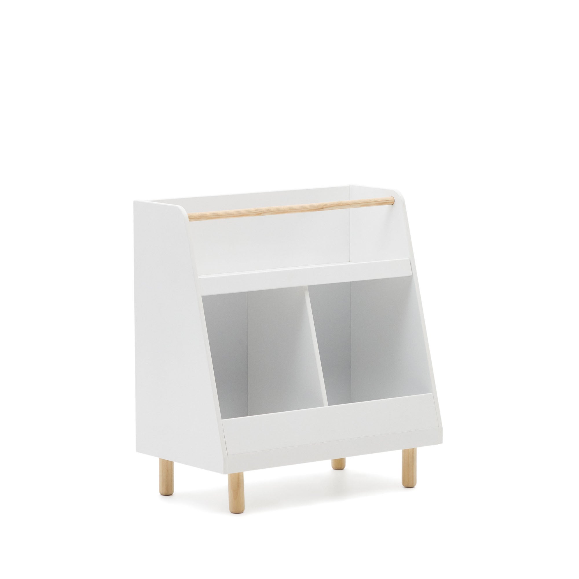 Serwa bookcase in white MDF with solid pine legs and bar FSC MIX Credit