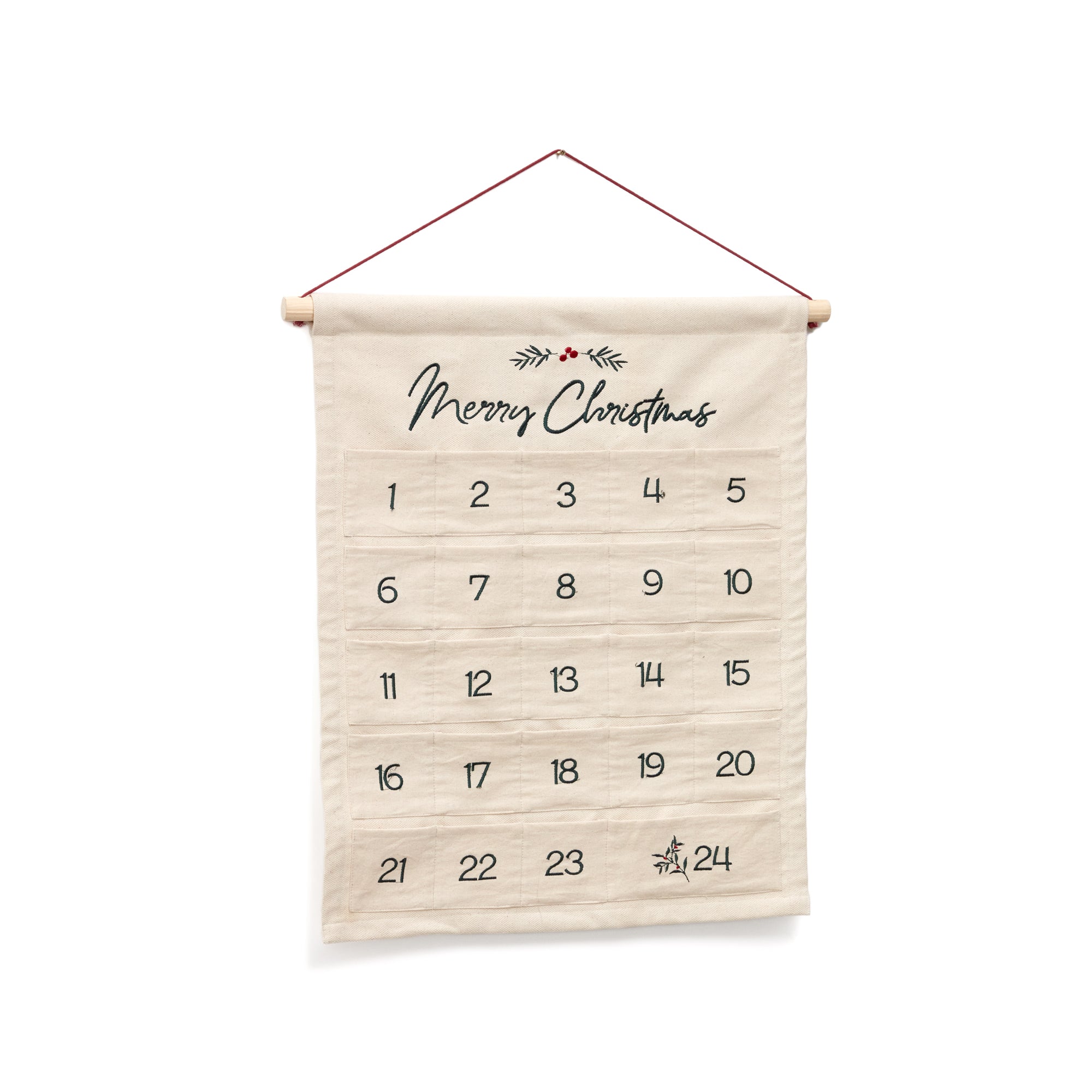 Uarda Advent Calendar in 100% white cotton with embroidery, 56 x 65 cm