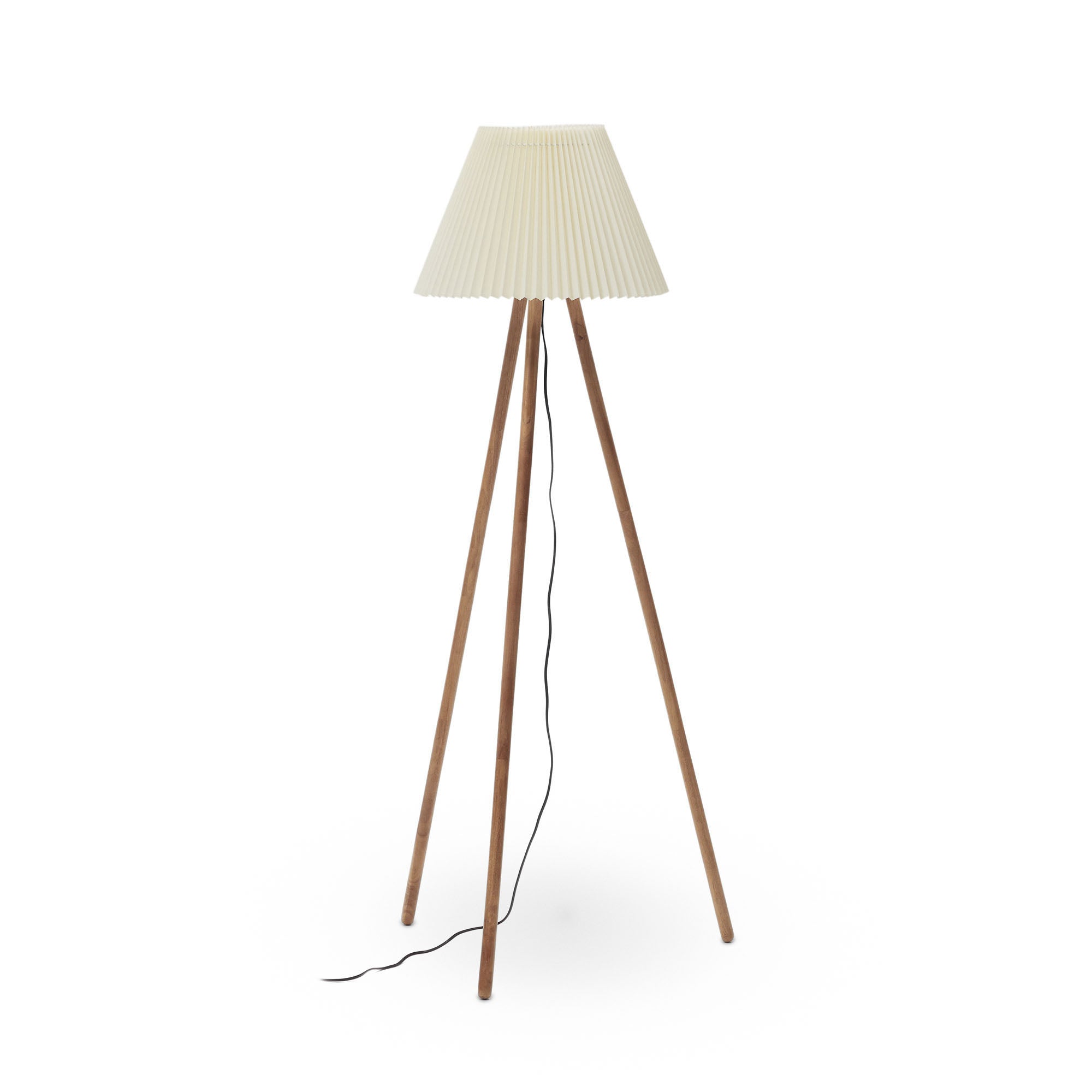 Benicarlo floor lamp in solid rubber wood with a natural, beige finish