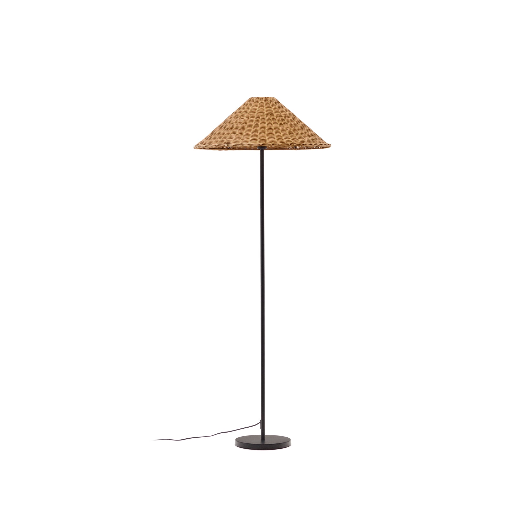 Urania floor lamp in rattan and metal with black painted finished