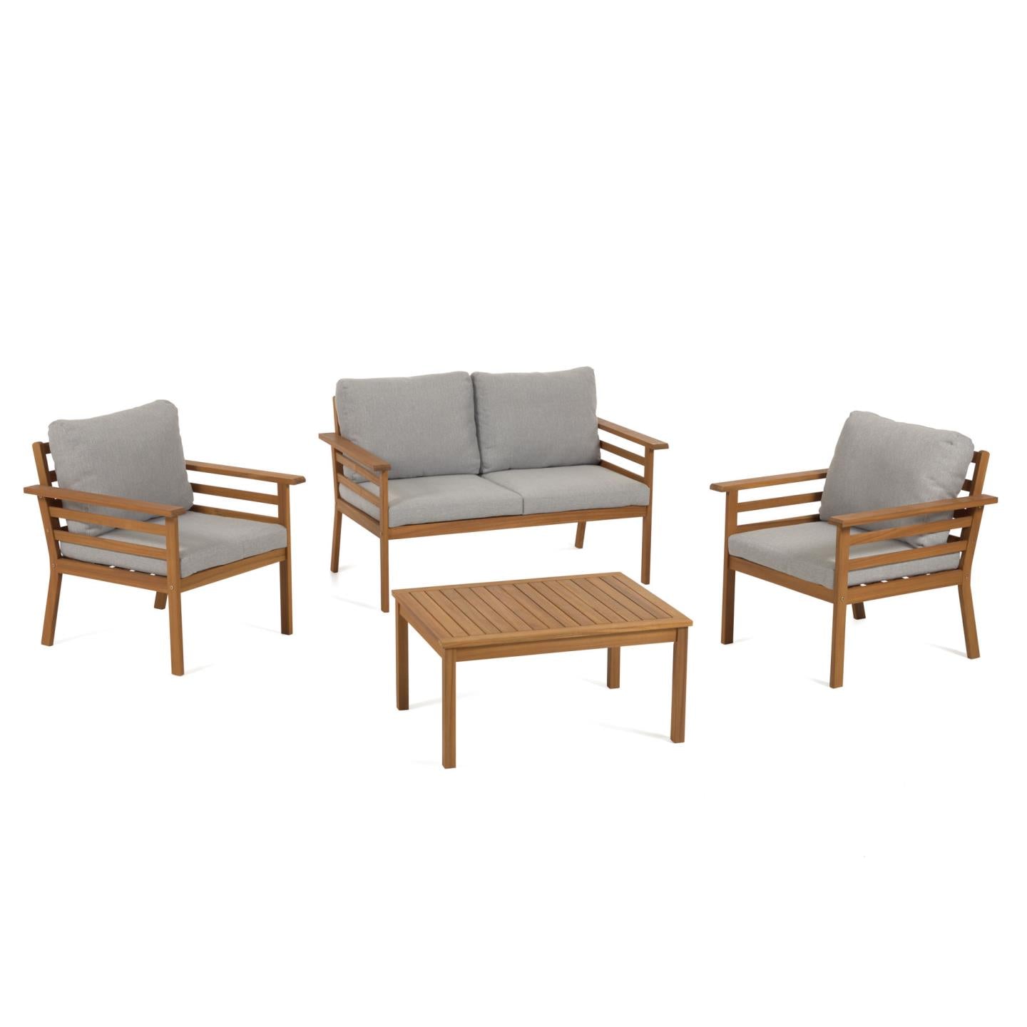 Vilma outdoor set of sofa, 2 chairs and coffee table of solid acacia wood 100% FSC