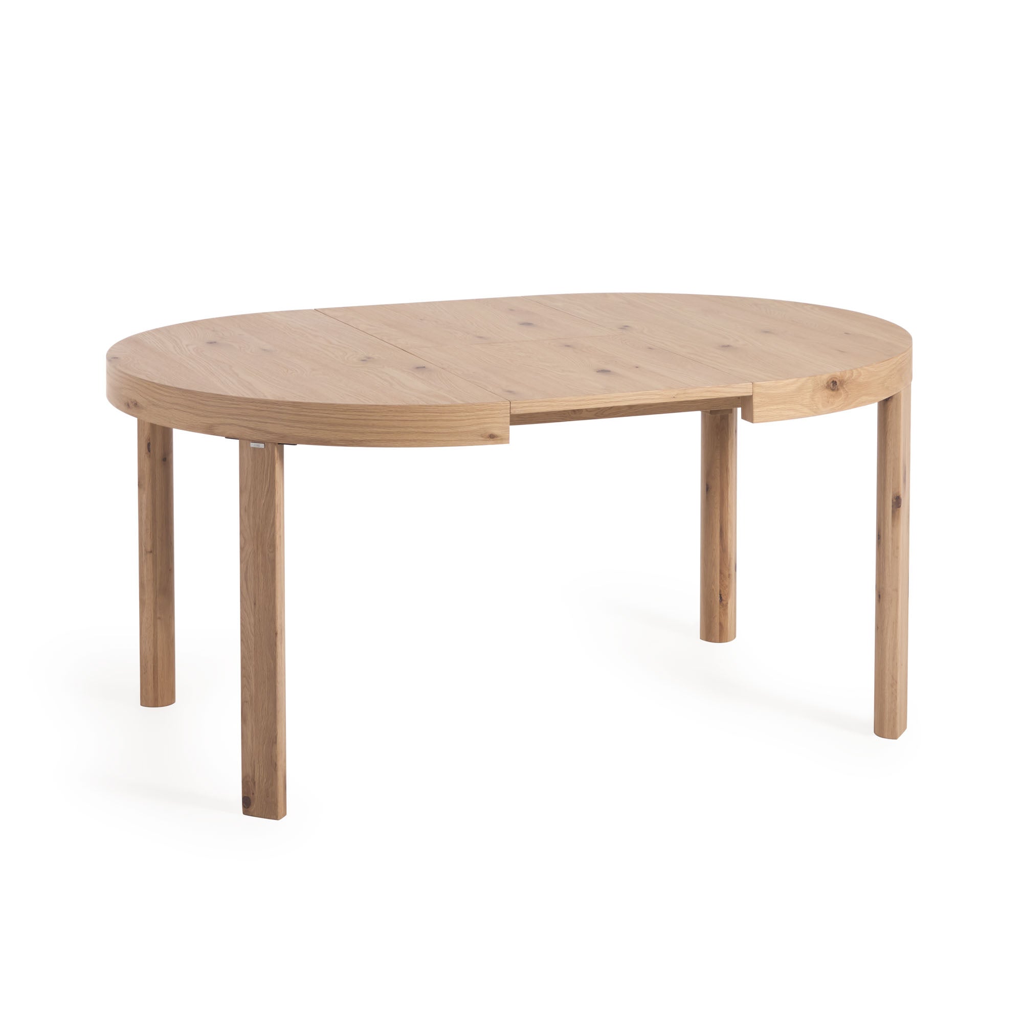 Colleen kihúzható kör alakú asztal tölgyfa furnérral és tömörfa lábakkal Ø120(170)x120 cm