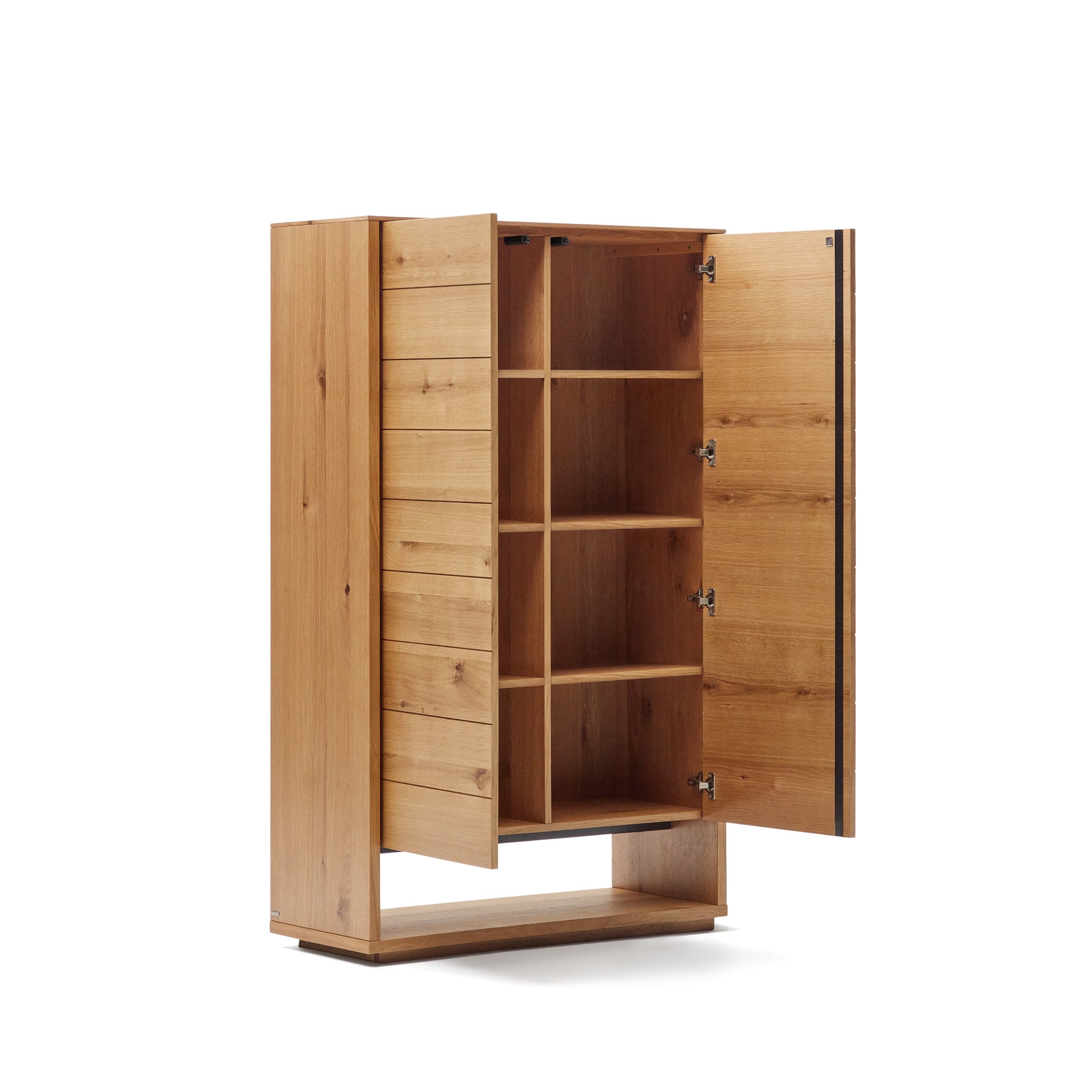 Alguema tall sideboard with 2 doors in oak wood veneer with natural finish, 100 x 163,5 cm