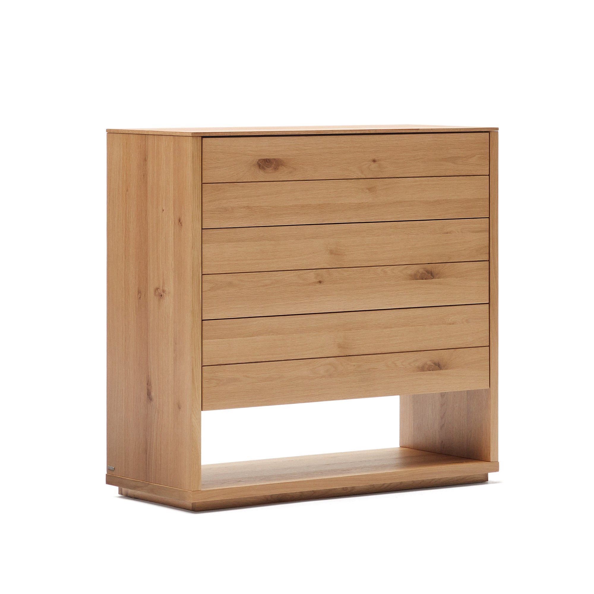 Alguema chest of drawers with 3 drawers in oak wood veneer with natural finish, 100 x 97 cm