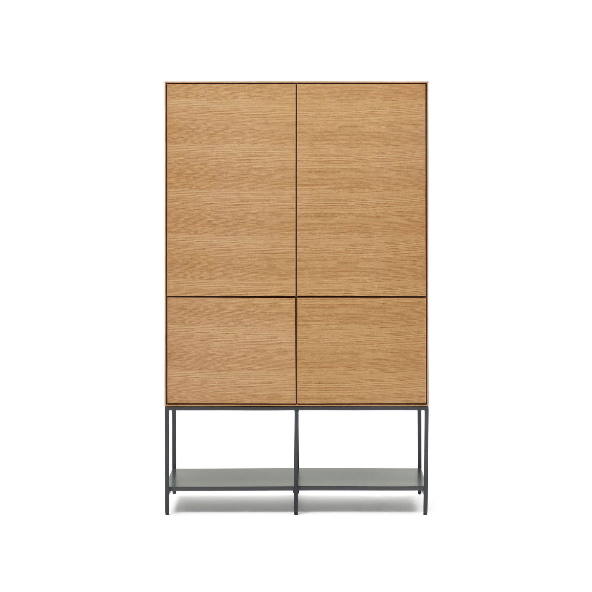 Vedrana 4 door tall sideboard in oak veneer with steel legs, 97.5 x 160 cm