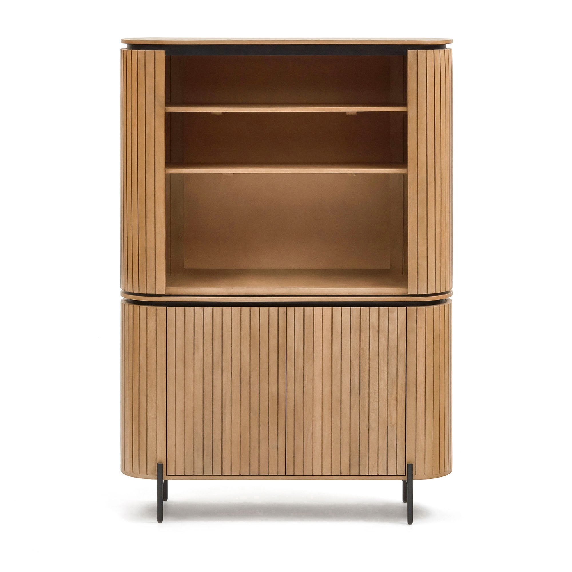 Licia tall 2 door sideboard, made from mango wood with natural finish and metal, 120x170cm