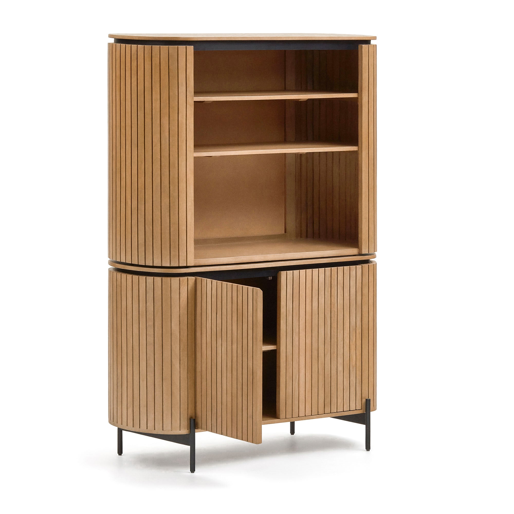 Licia tall 2 door sideboard, made from mango wood with natural finish and metal, 120x170cm