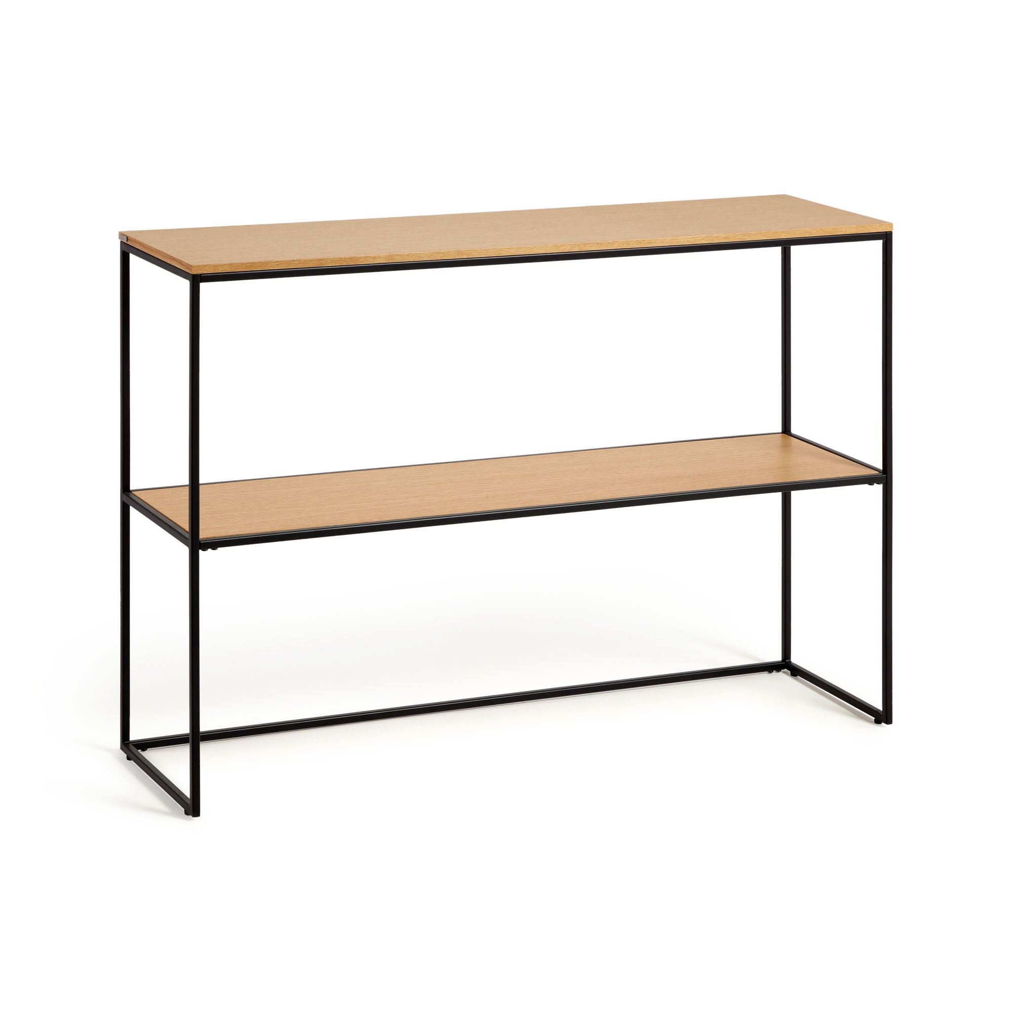Yoana console table with oak wood veneer and painted black metal structure, 120 x 80 cm
