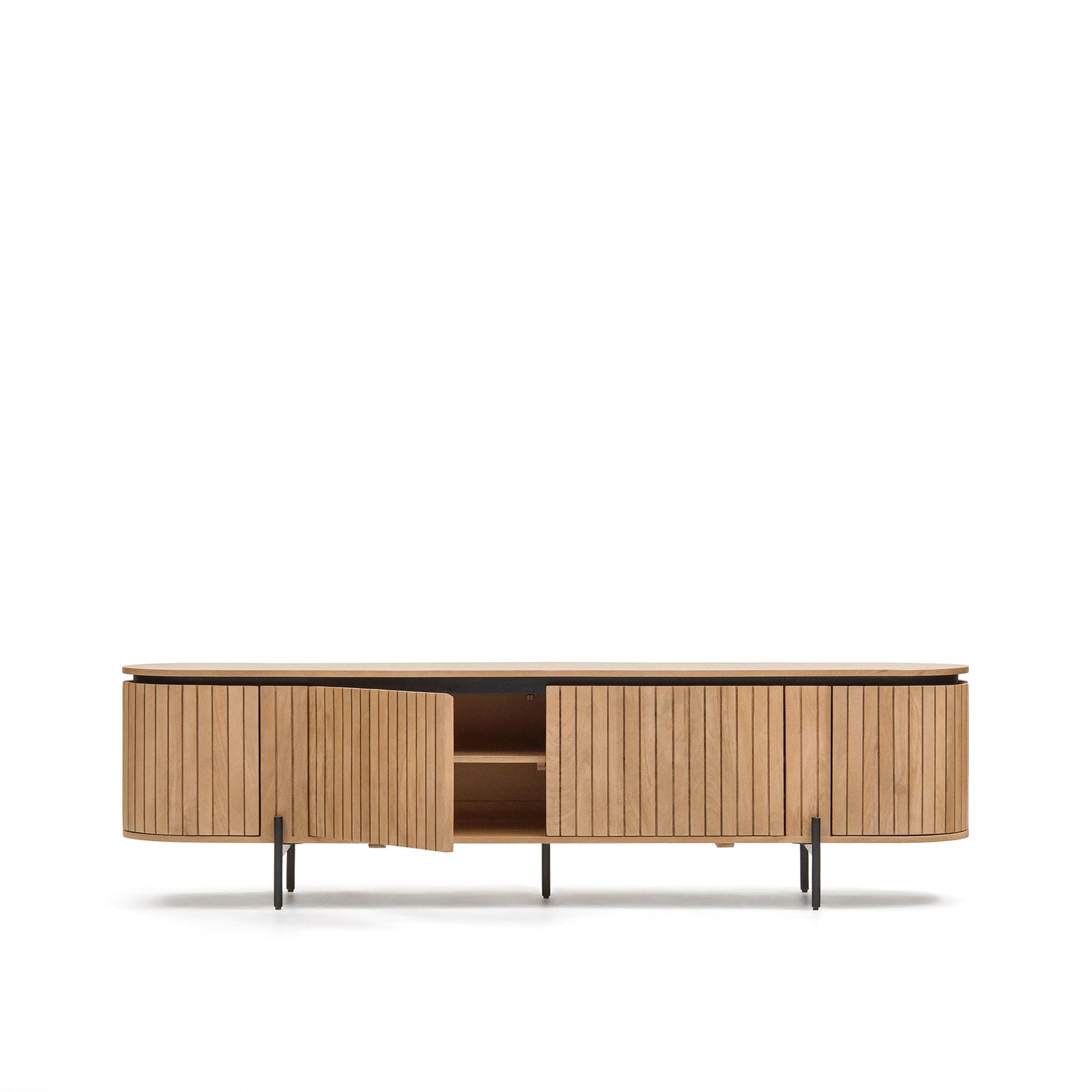 Licia TV stand with 4 doors, solid mango wood with natural finish and metal, 200 x 55 cm