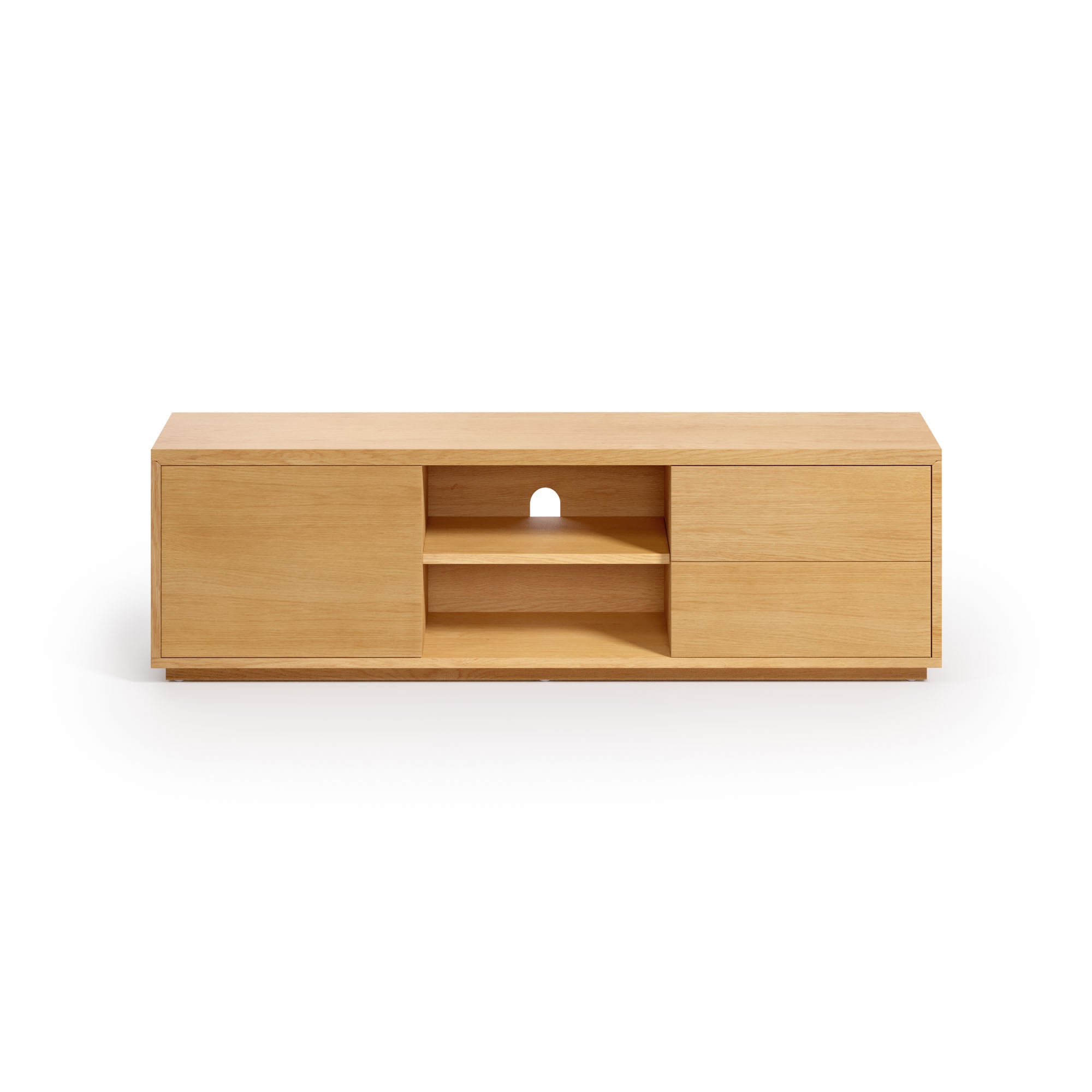 Abilen oak wood veneer single door TV stand with 2 drawers, 150 x 44 cm FSC 100%