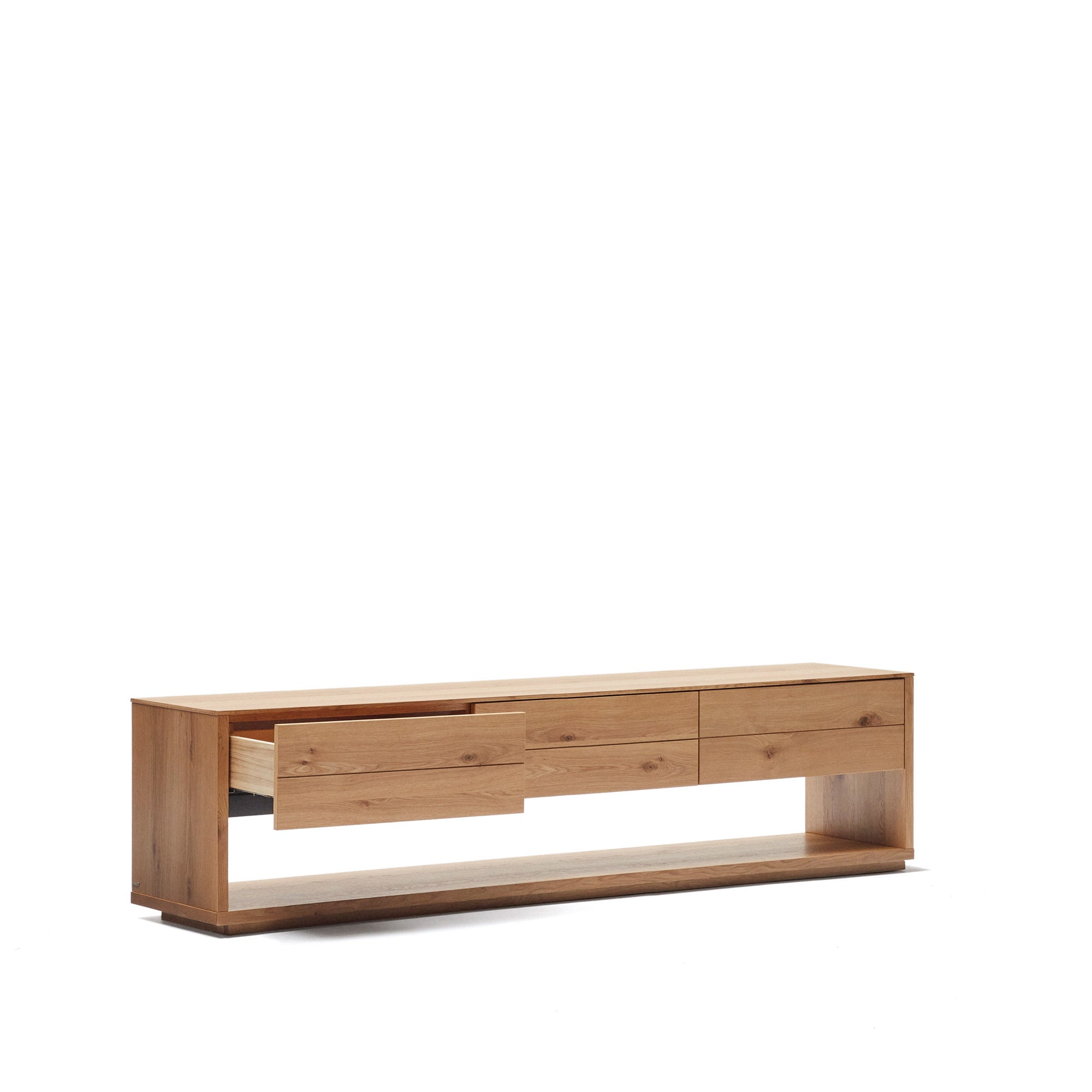 Alguema TV stand with 3 drawers in oak veneer with natural finish, 200 x 51 cm