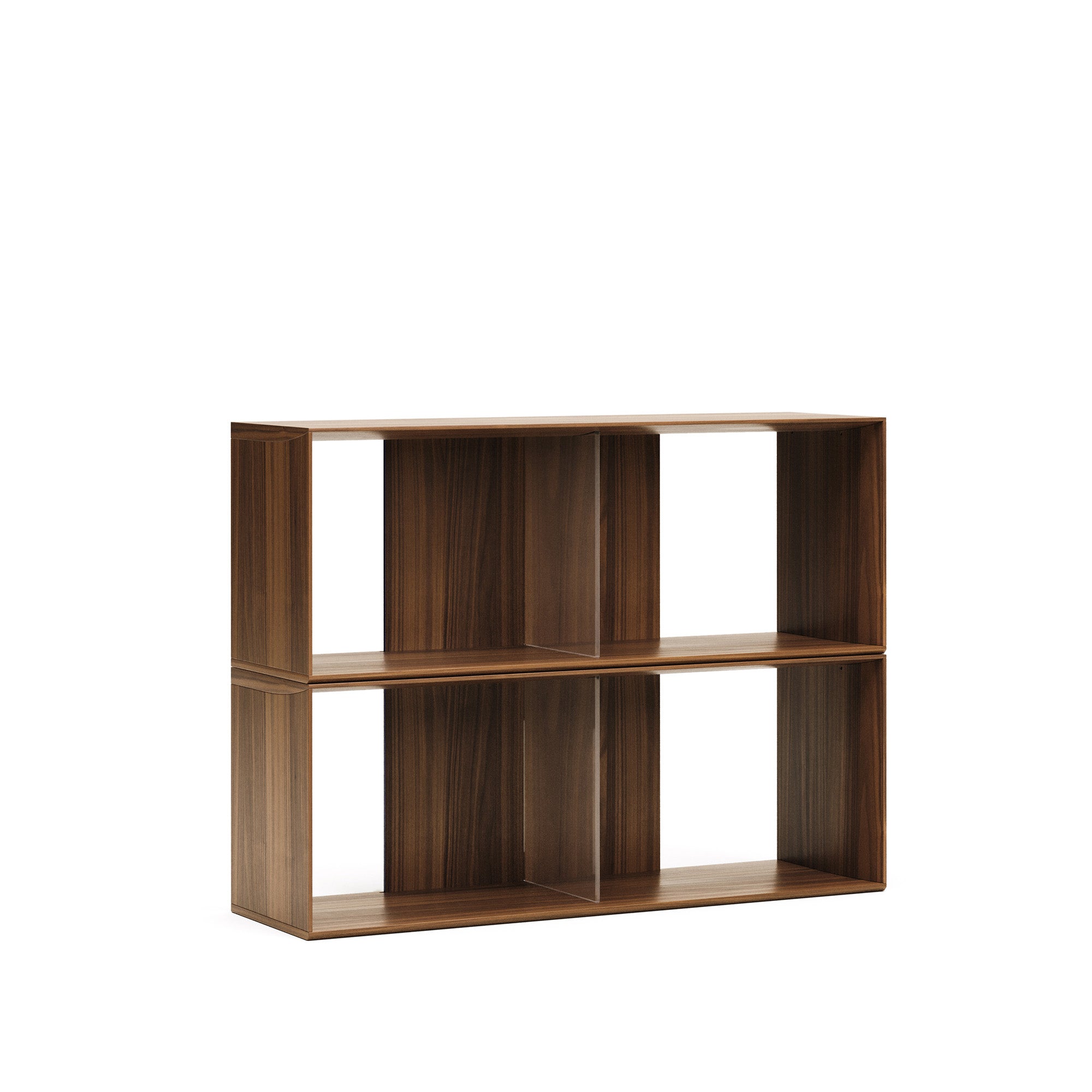 Litto set of 2 modular shelving units in walnut wood veneer, 101 x 76 cm