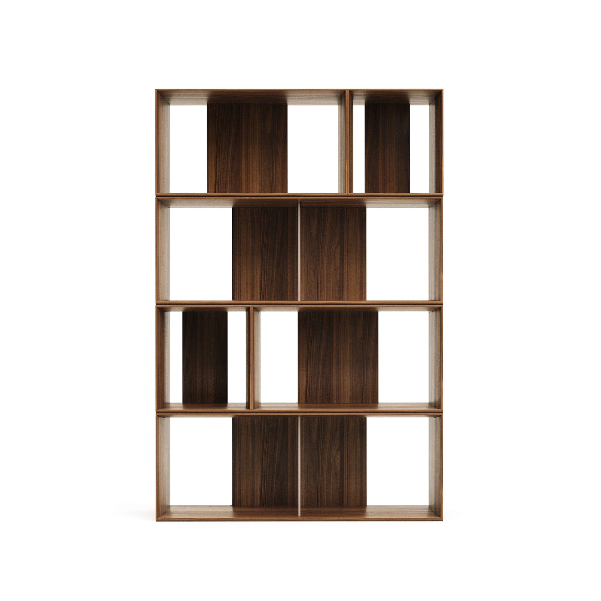 Litto set of 6 modular shelving units in walnut wood veneer, 101 x 152 cm