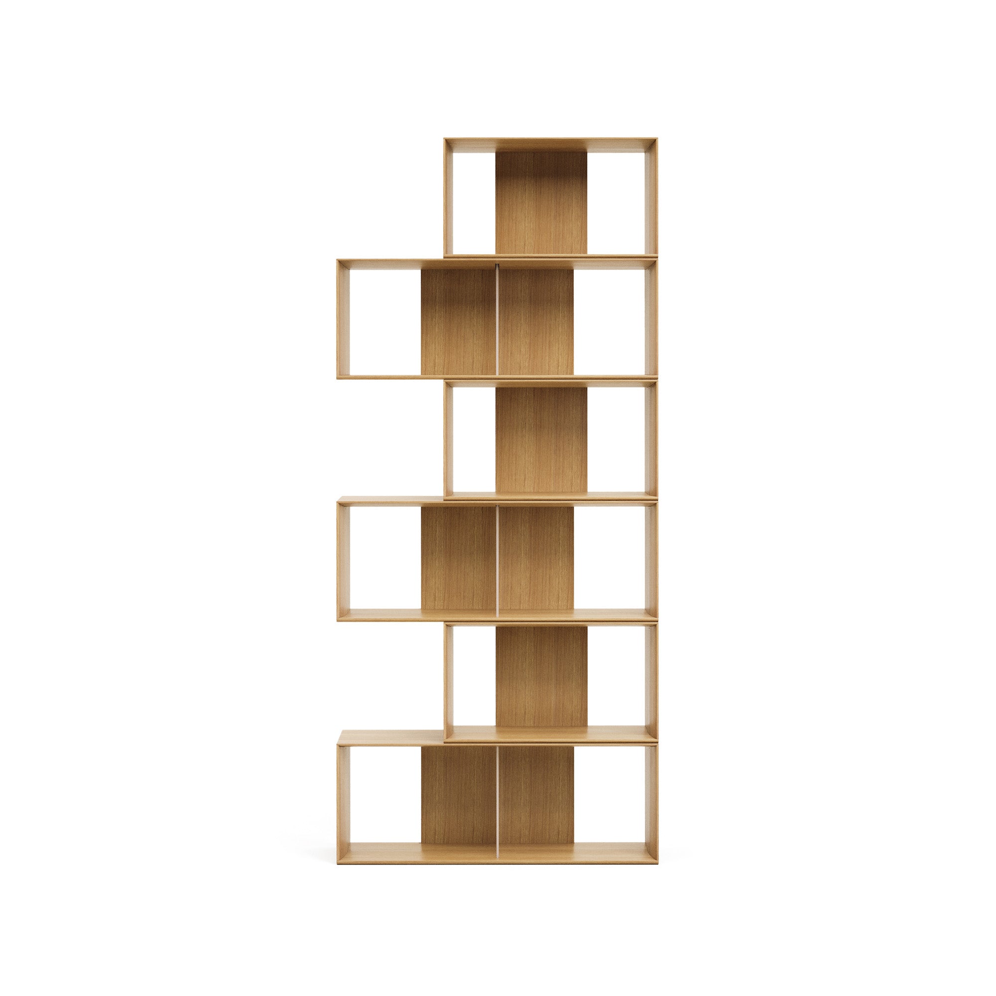 Litto set of 6 modular shelving units in oak wood veneer, 168 x 114 cm