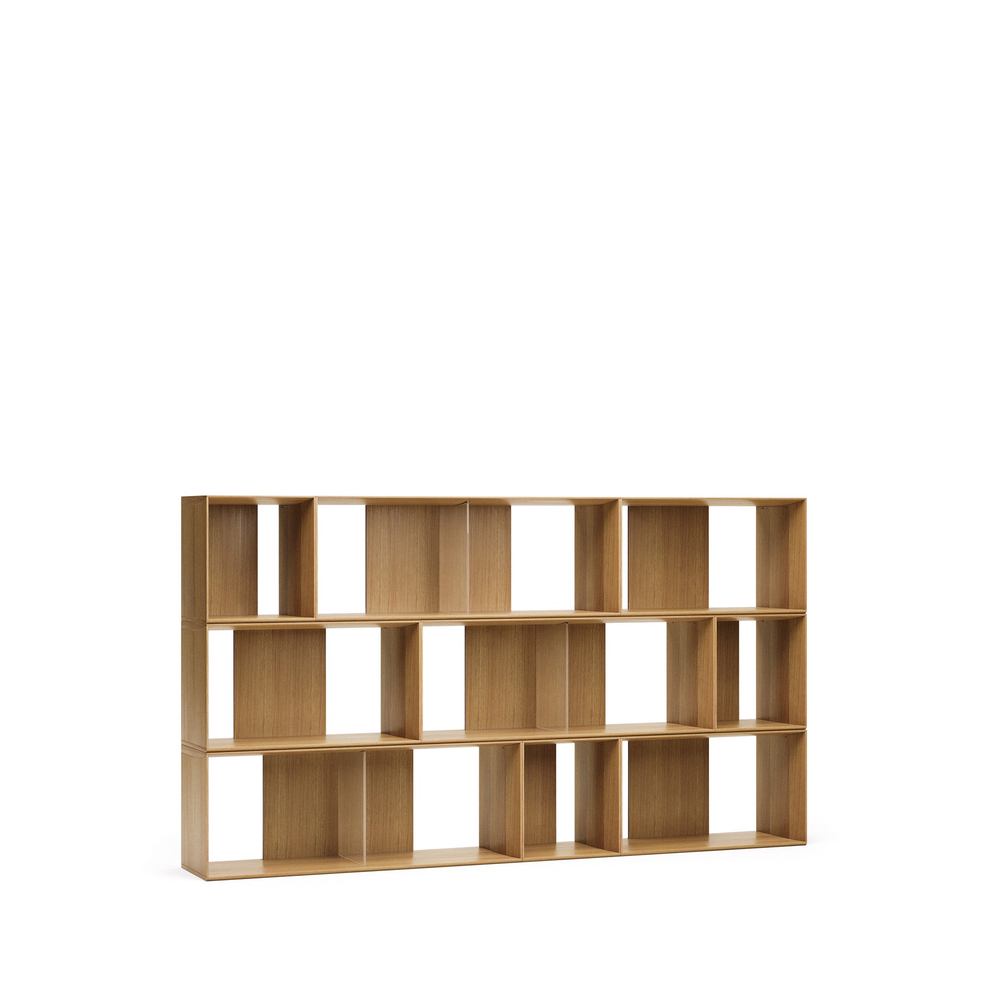 Litto set of 9 modular shelving units in oak wood veneer, 202 x 114 cm