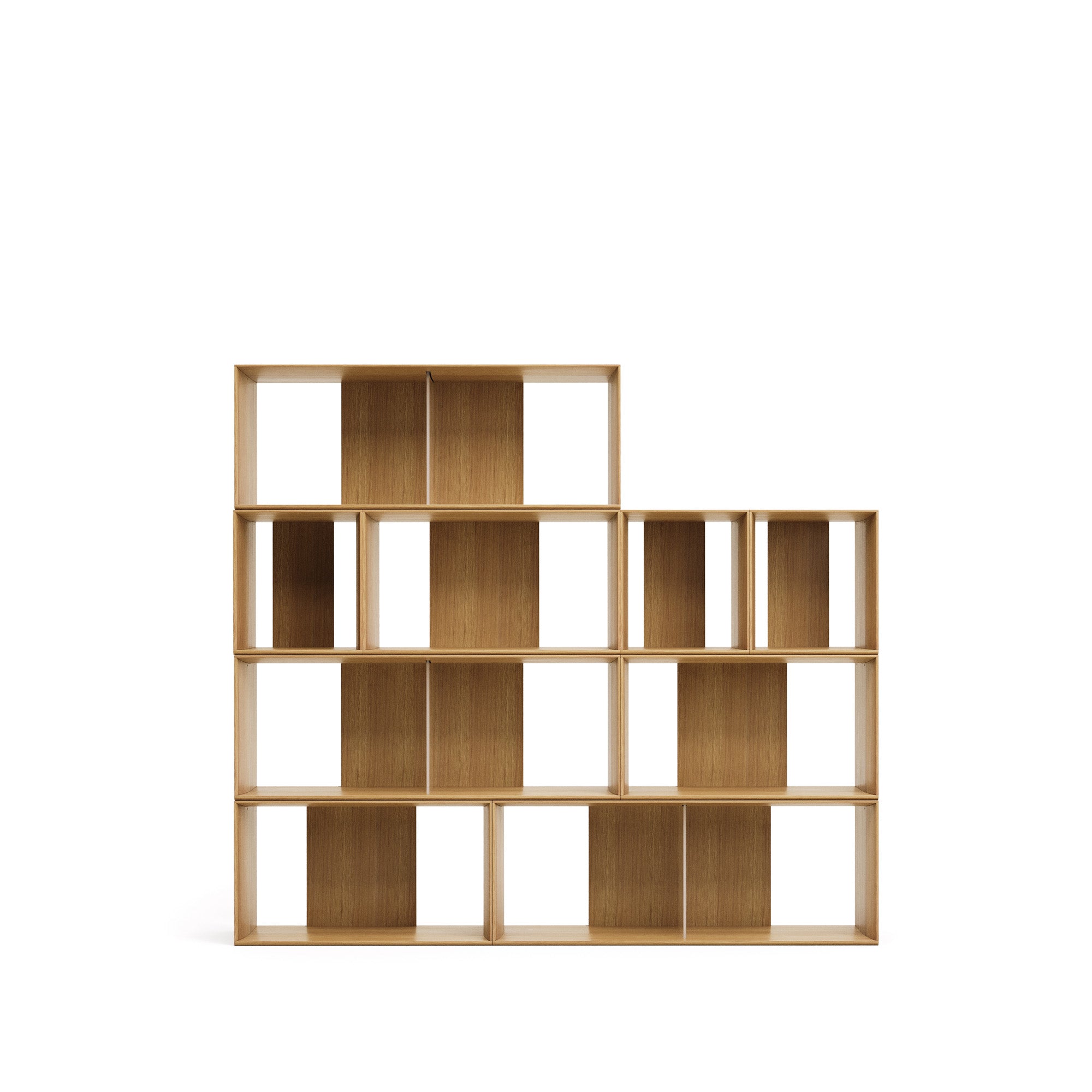 Litto set of 9 modular shelving units in oak wood veneer, 202 x 114 cm