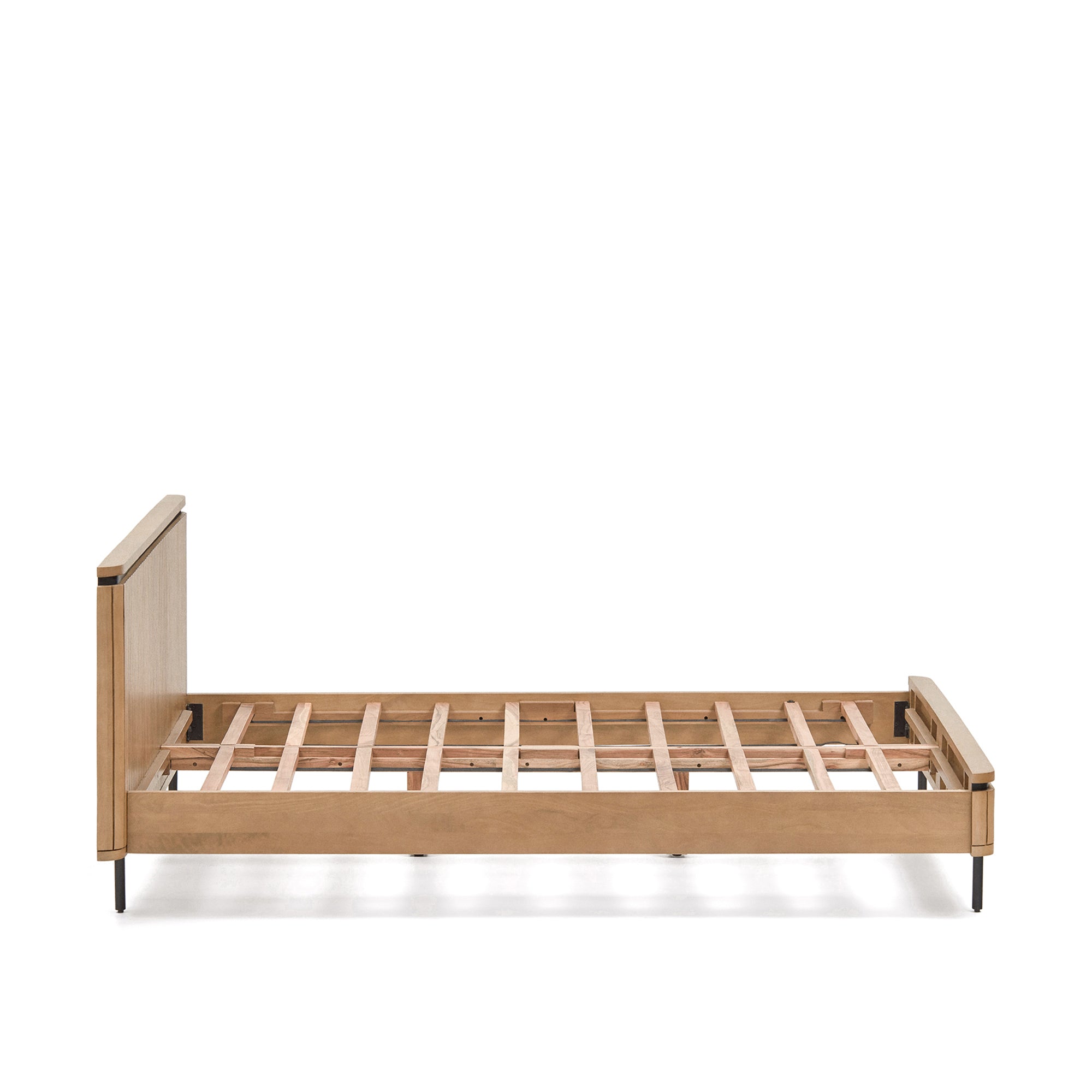 Licia bed made from solid mango wood and black painted metal, for a 160 x 200 cm mattress