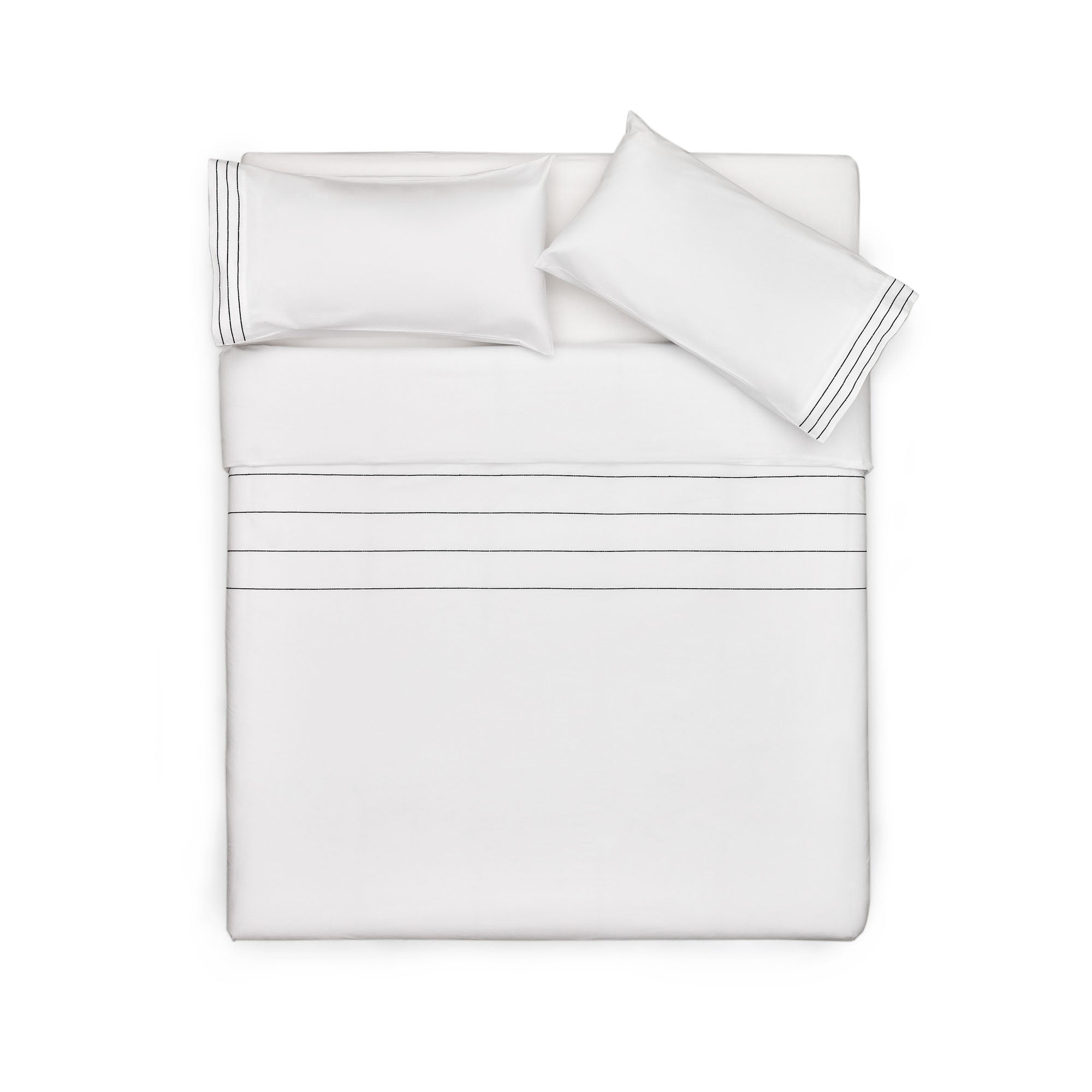 Cintia cotton percale duvet cover and pillowcase set in white with striped embroidery, 150 x 200 cm