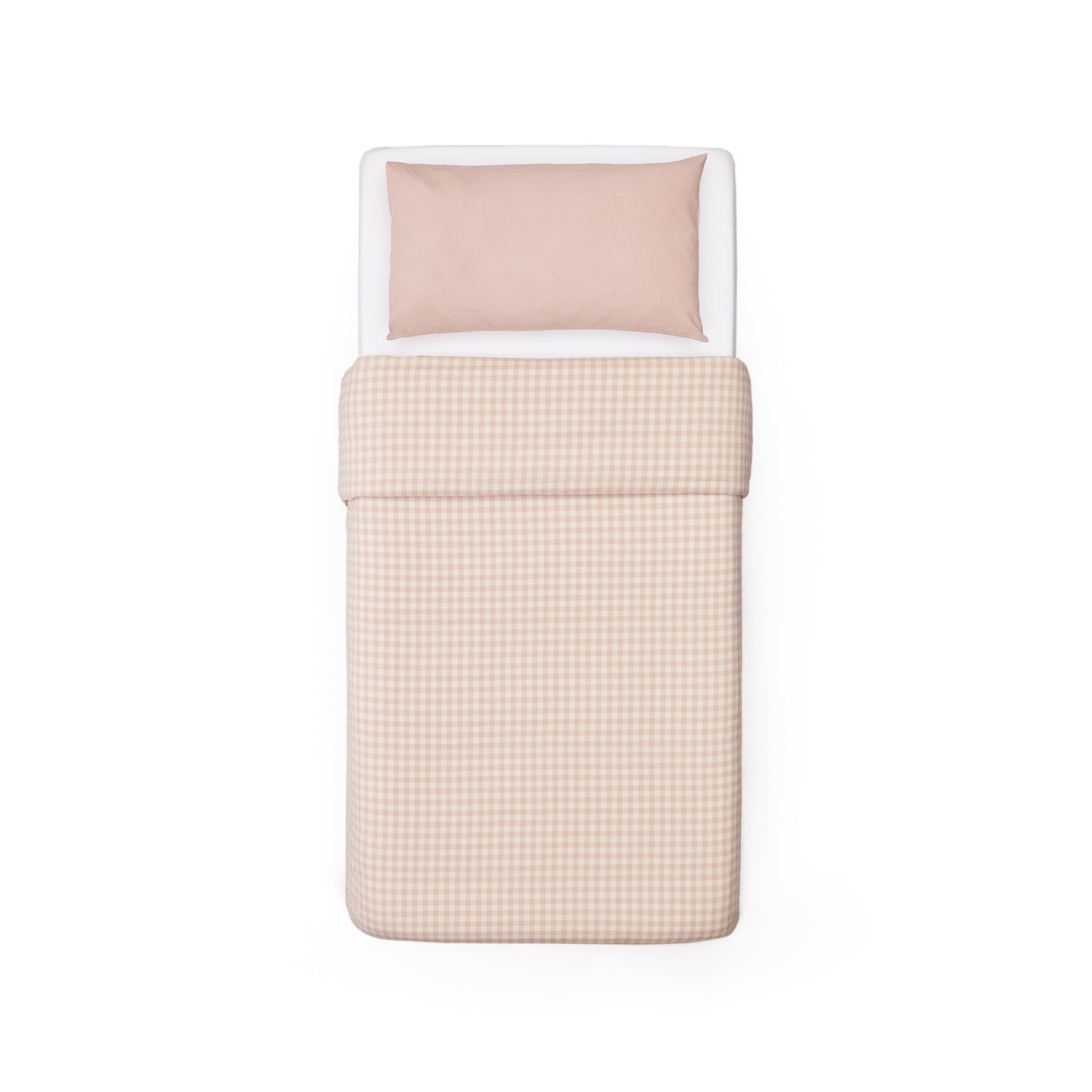 Set Yanil duvet cover, bottom and pillowcase 100% cotton pink and beige squares 70x140cm