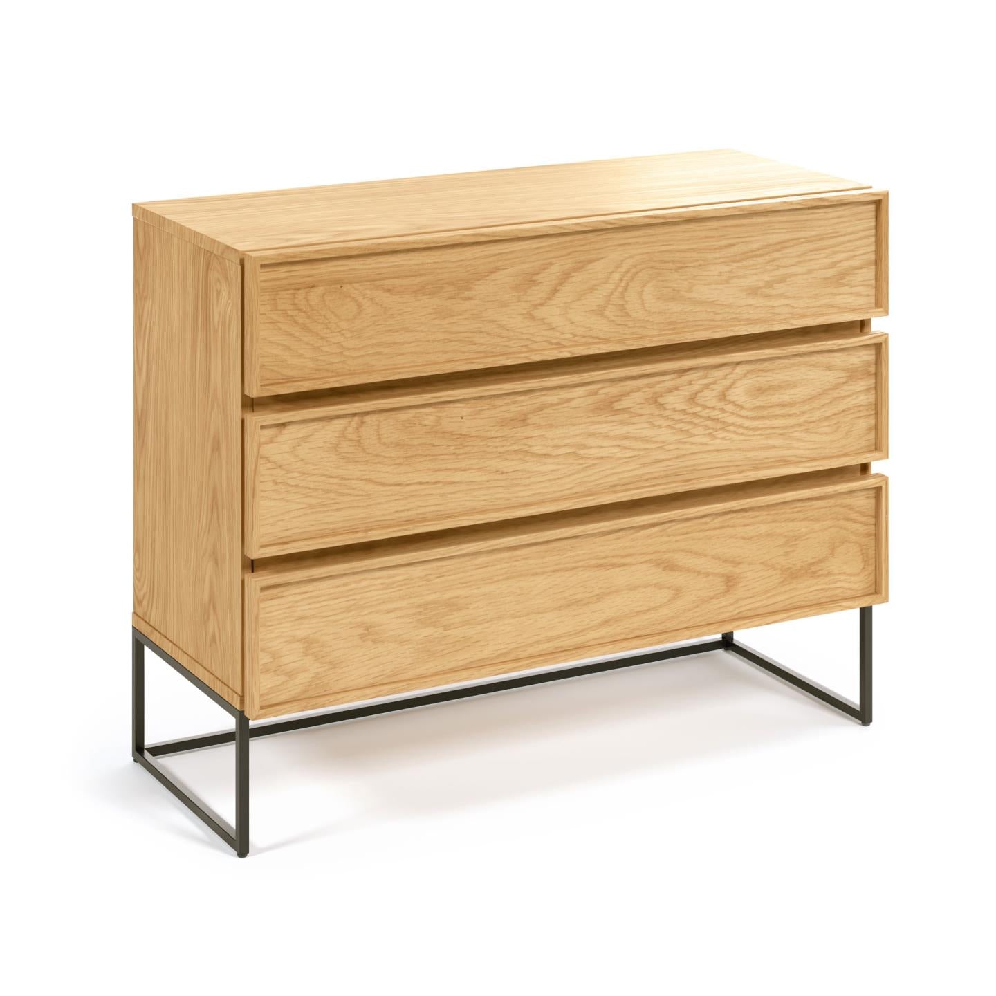 Taiana chest of drawers with oak veneer and steel frame with black finish 100 x 78 cm