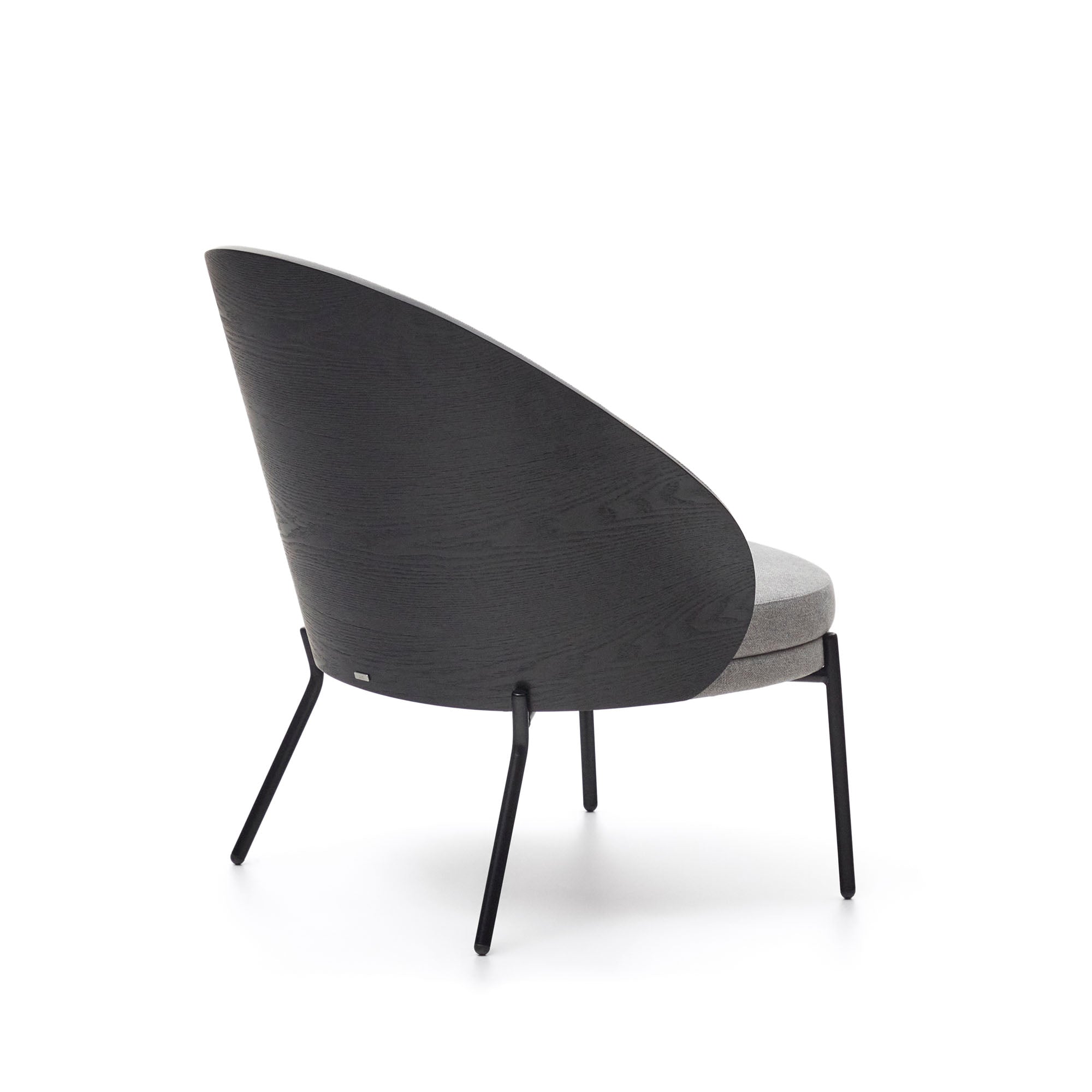 Eamy light grey armchair in an ash wood veneer with a black finish and black metal