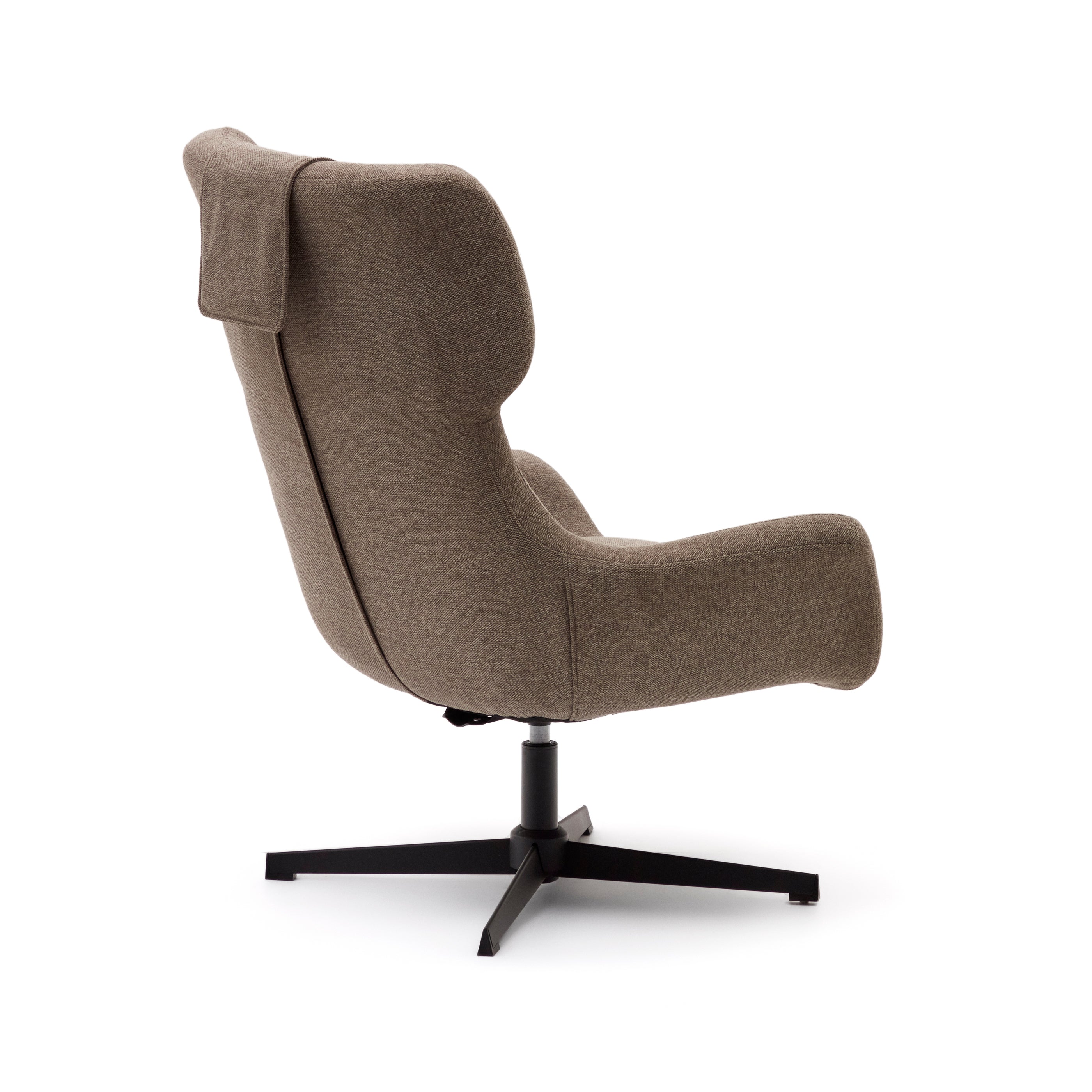 Zalina swivel armchair in light brown chenille and steel with black finish
