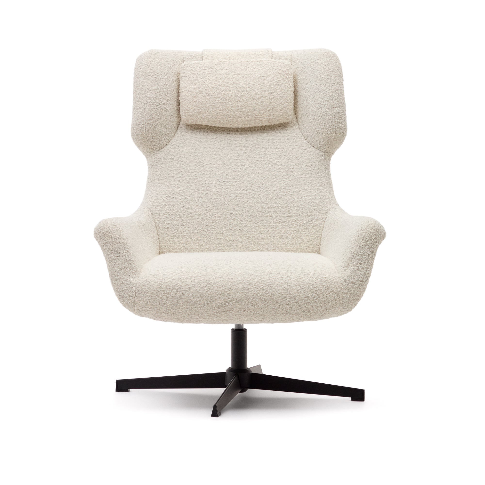 Zalina swivel armchair in white shearling and steel with black finish