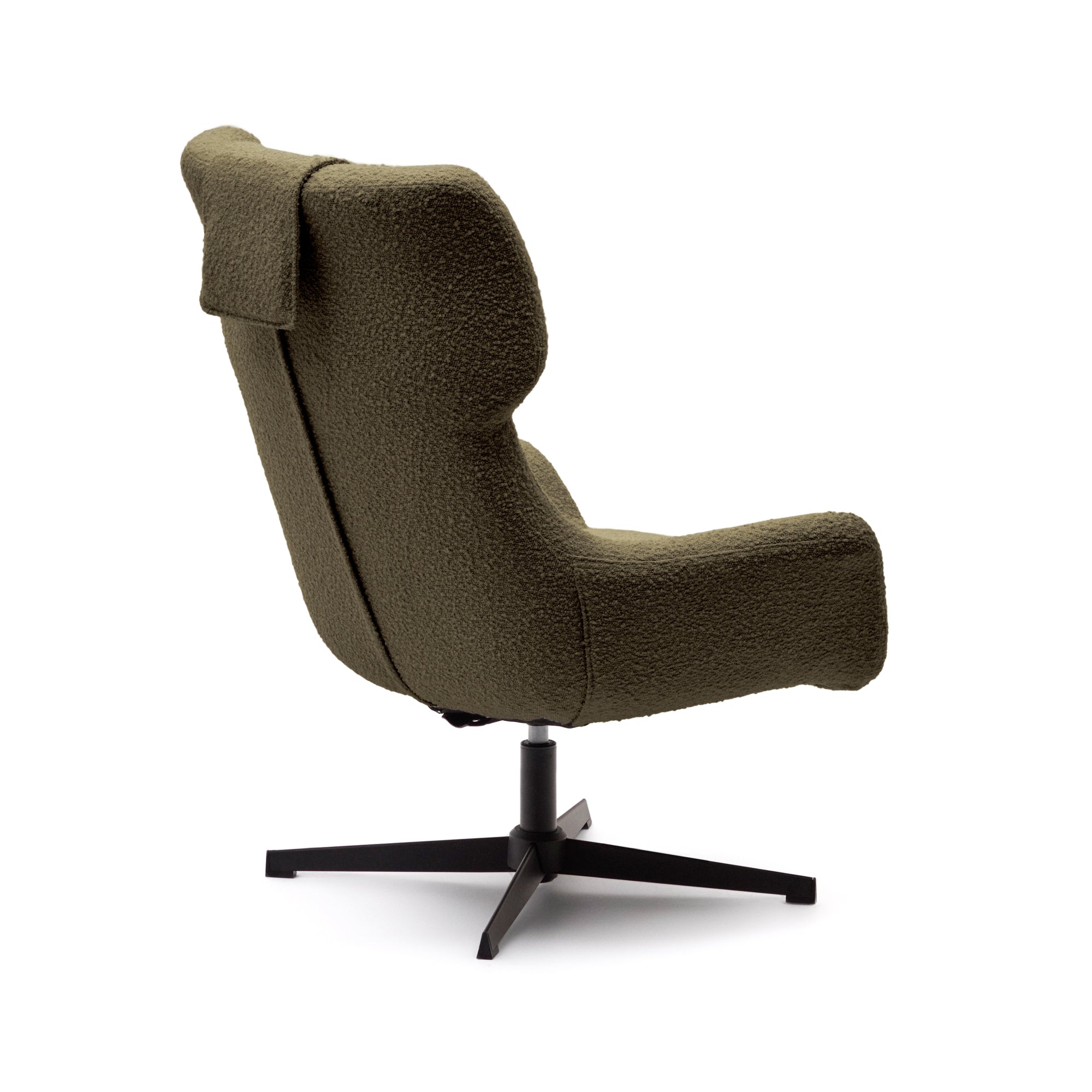 Zalina swivel armchair in dark green shearling and steel with black finish