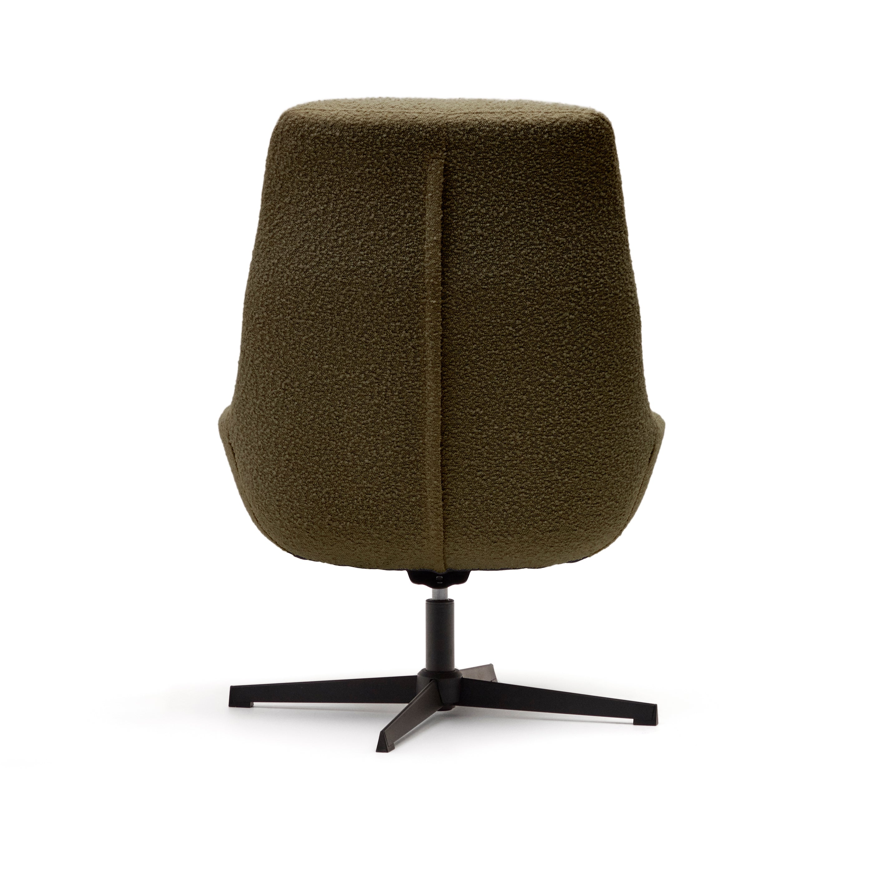 Celida swivel armchair in dark green shearling and steel with black finish