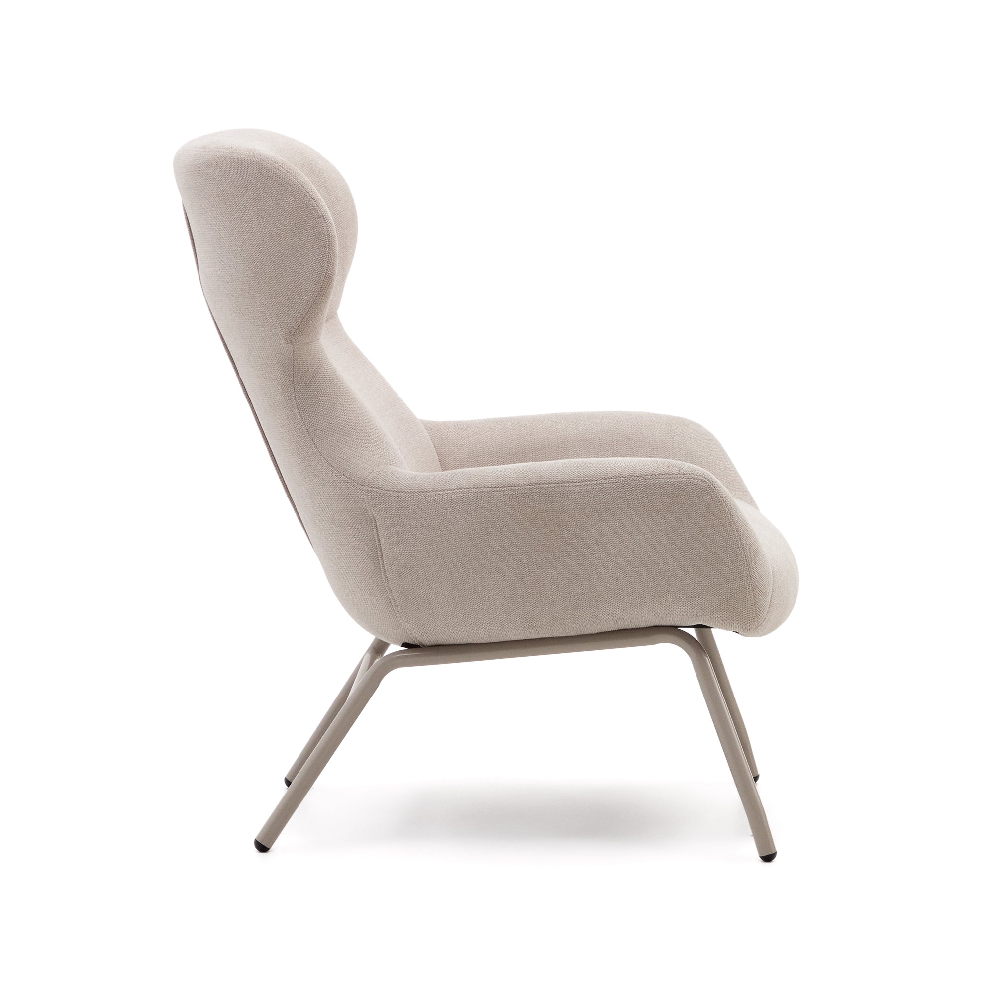 Belina chenille armchair in beige and steel with white finish
