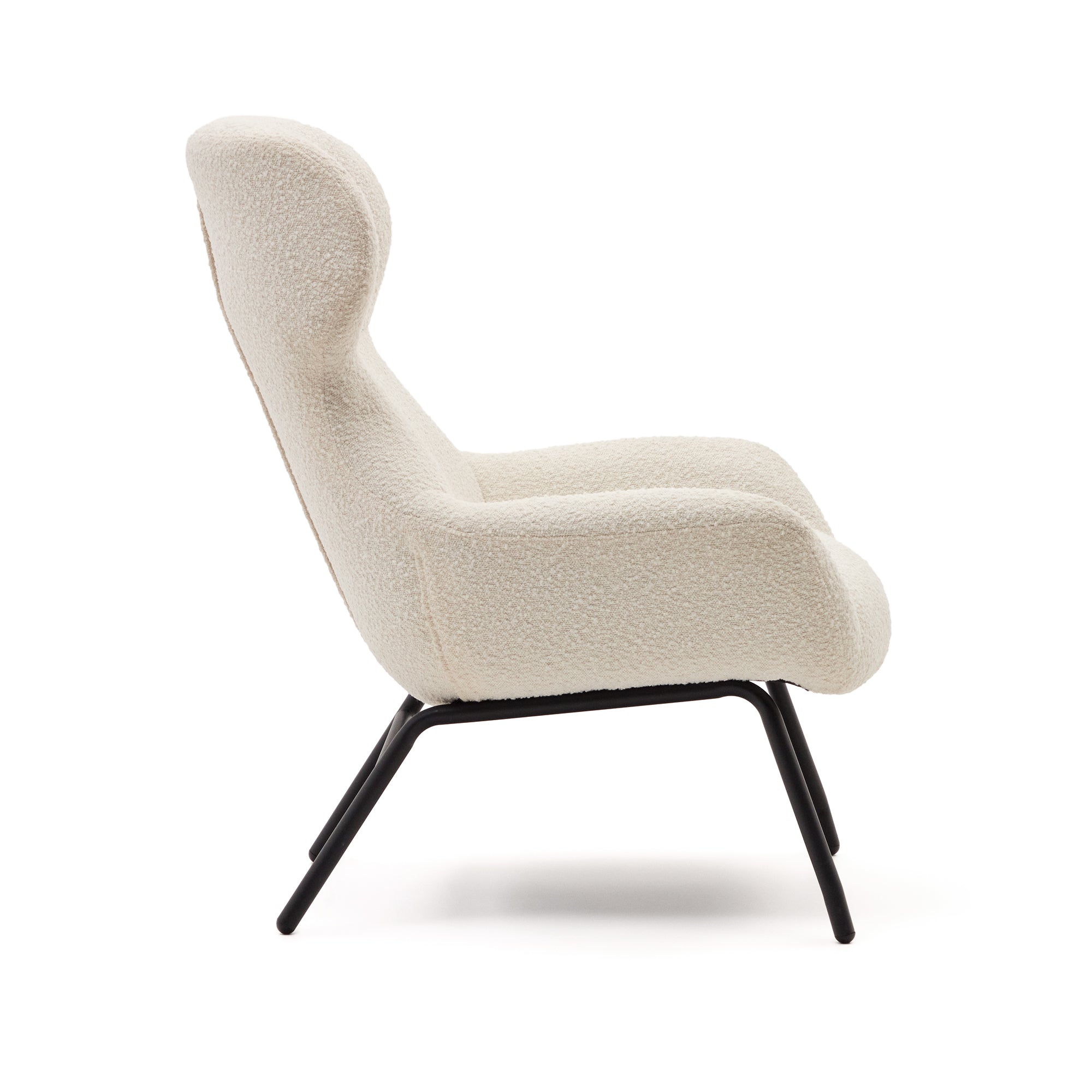 Belina armchair in white shearling and steel with black finish