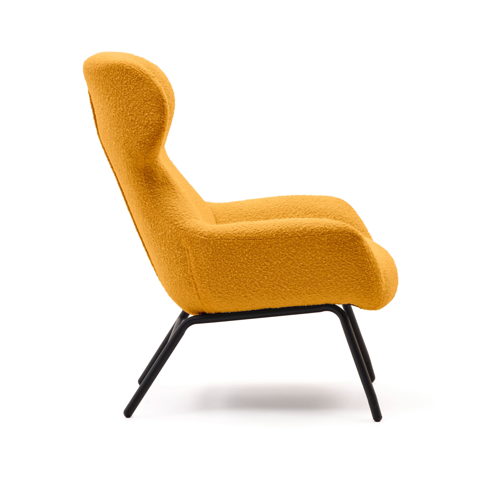 Belina armchair in mustard shearling and steel with black finish