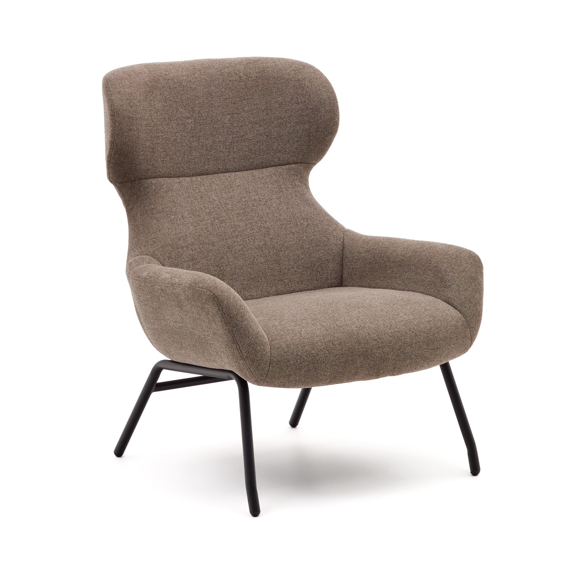 Belina chenille armchair in light brown and steel with black finish