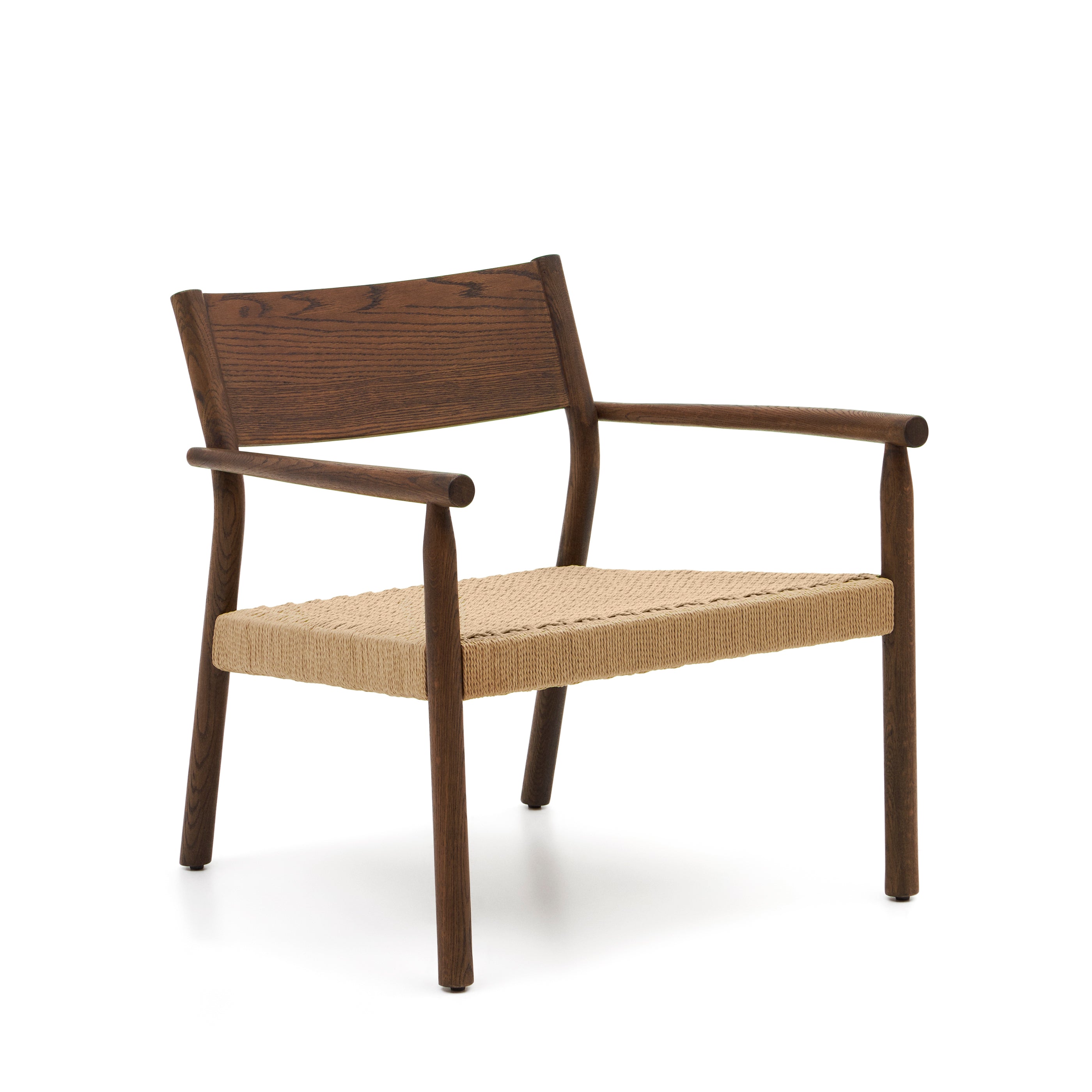 Yalia armchair in solid oak 100% FSC with a walnut finish and paper rope seat