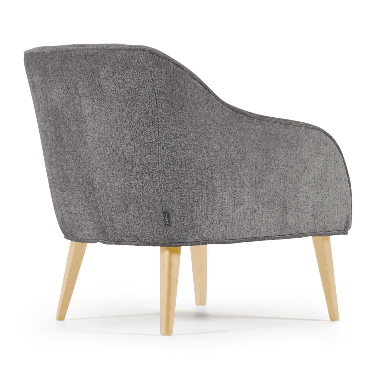 Bobly armchair in dark grey chenille and wooden legs with natural finish
