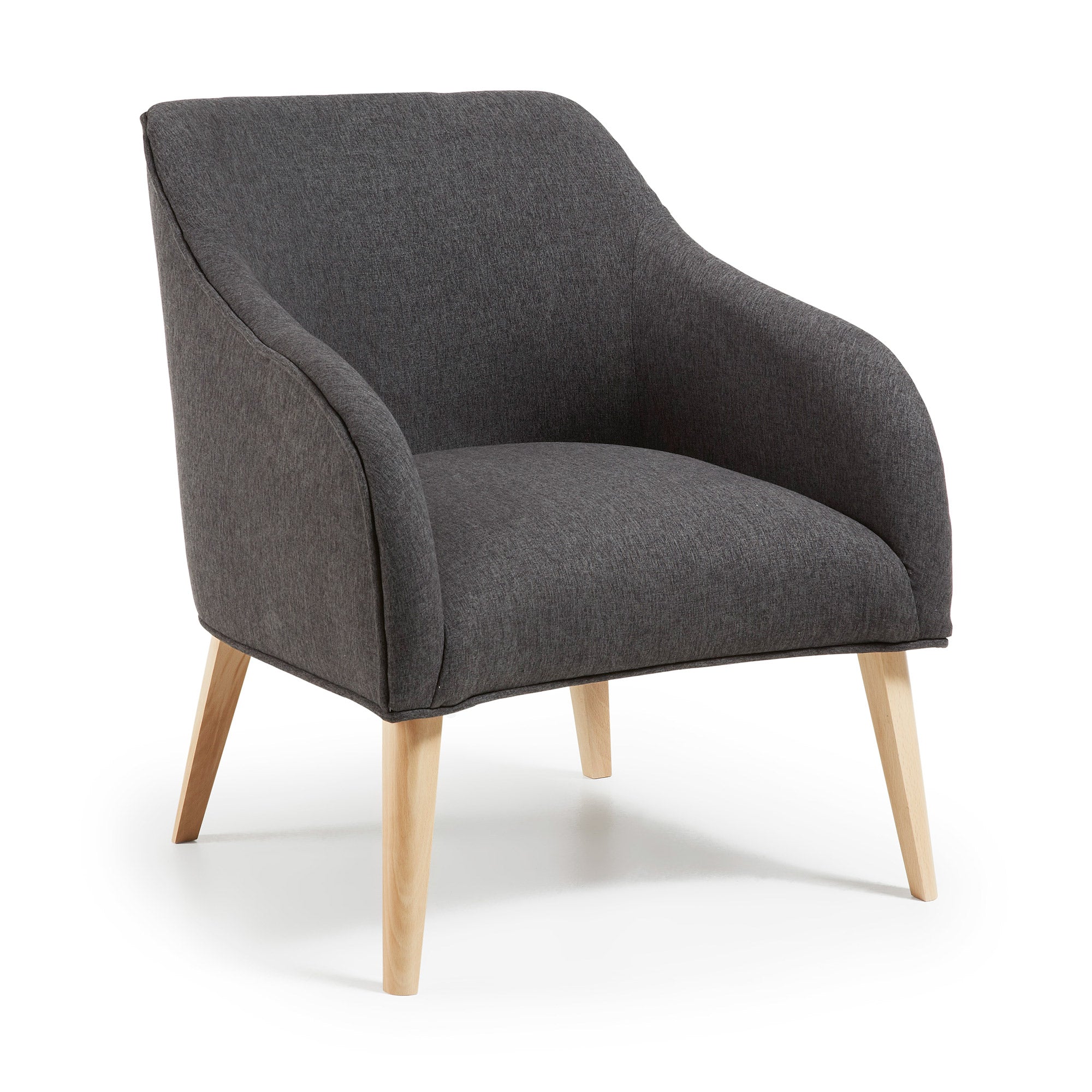 Bobly armchair in black with wood legs in a natural finish