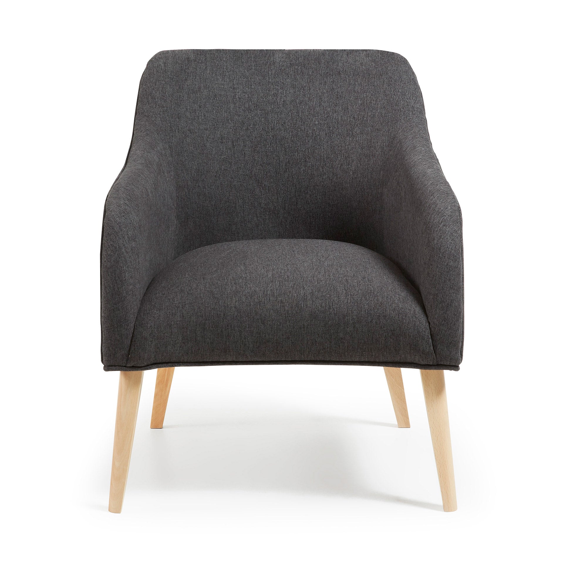 Bobly armchair in black with wood legs in a natural finish