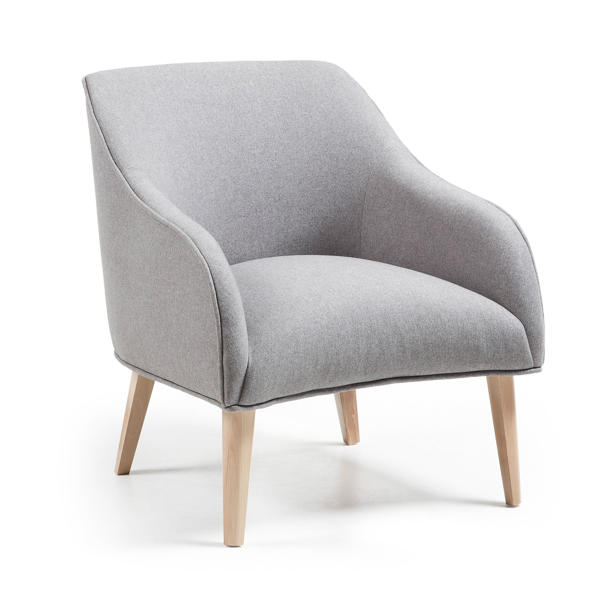 Bobly armchair in grey with wooden legs with natural finish