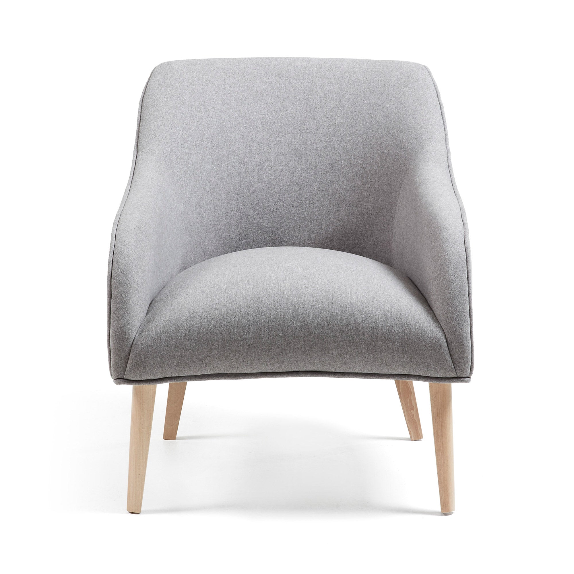 Bobly armchair in grey with wooden legs with natural finish