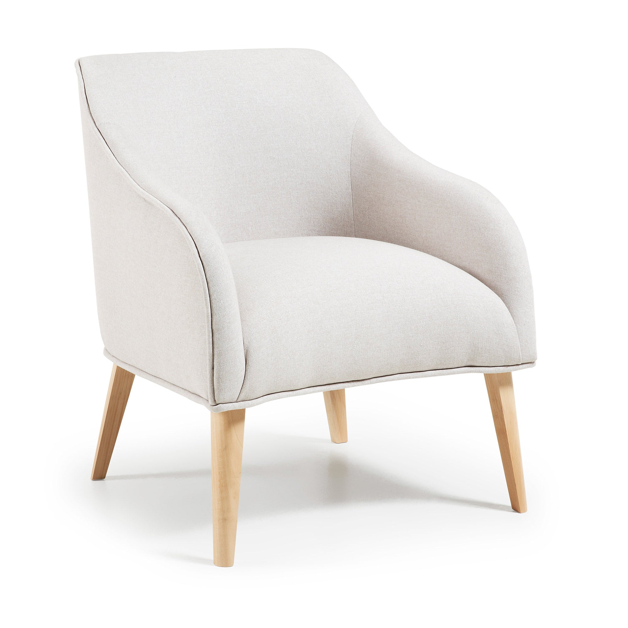 Bobly armchair in beige with wooden legs with natural finish