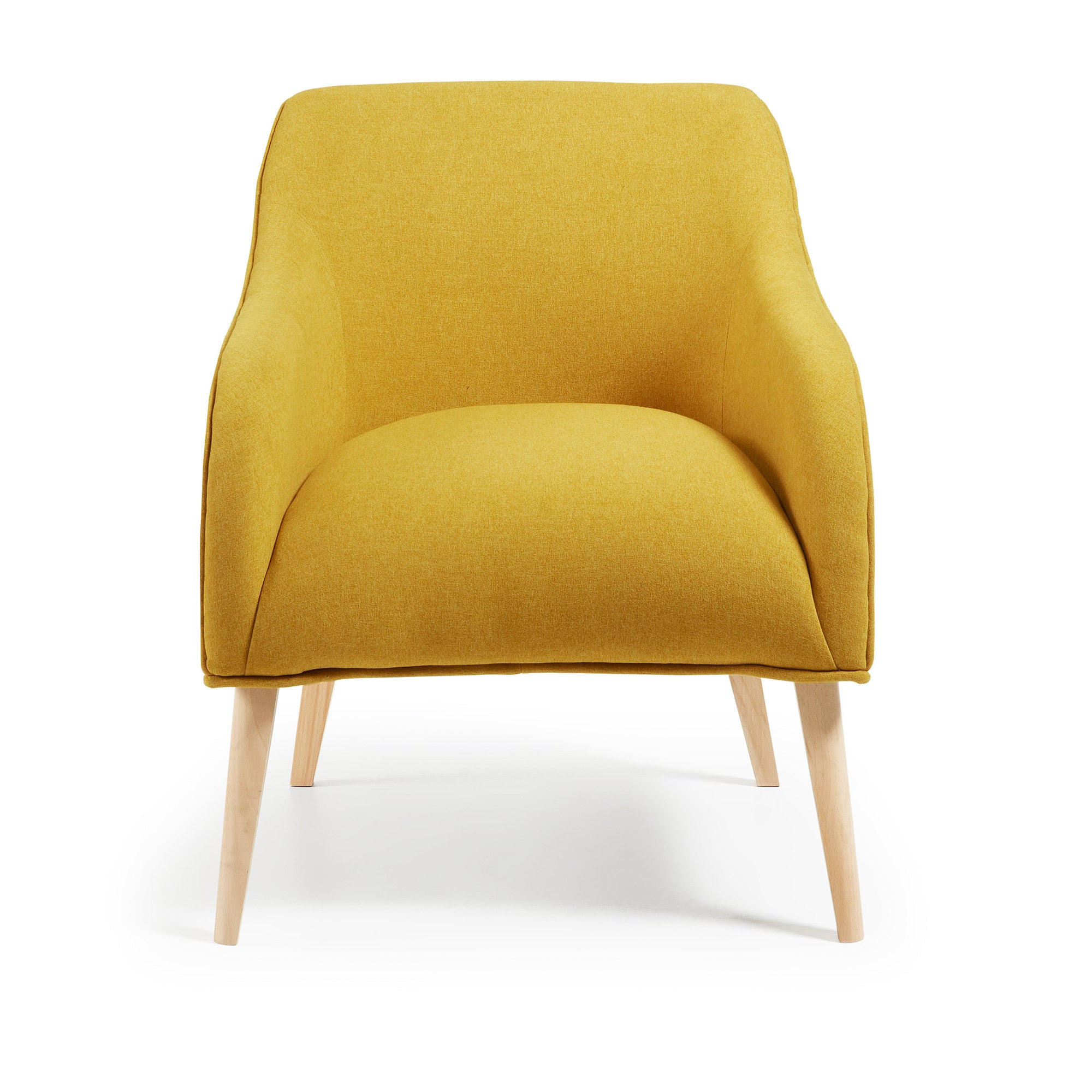Bobly armchair in mustard with wooden legs with natural finish