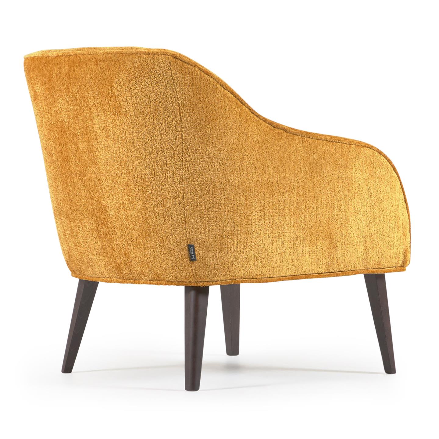 Bobly armchair in mustard chenille and wooden legs with wenge finish