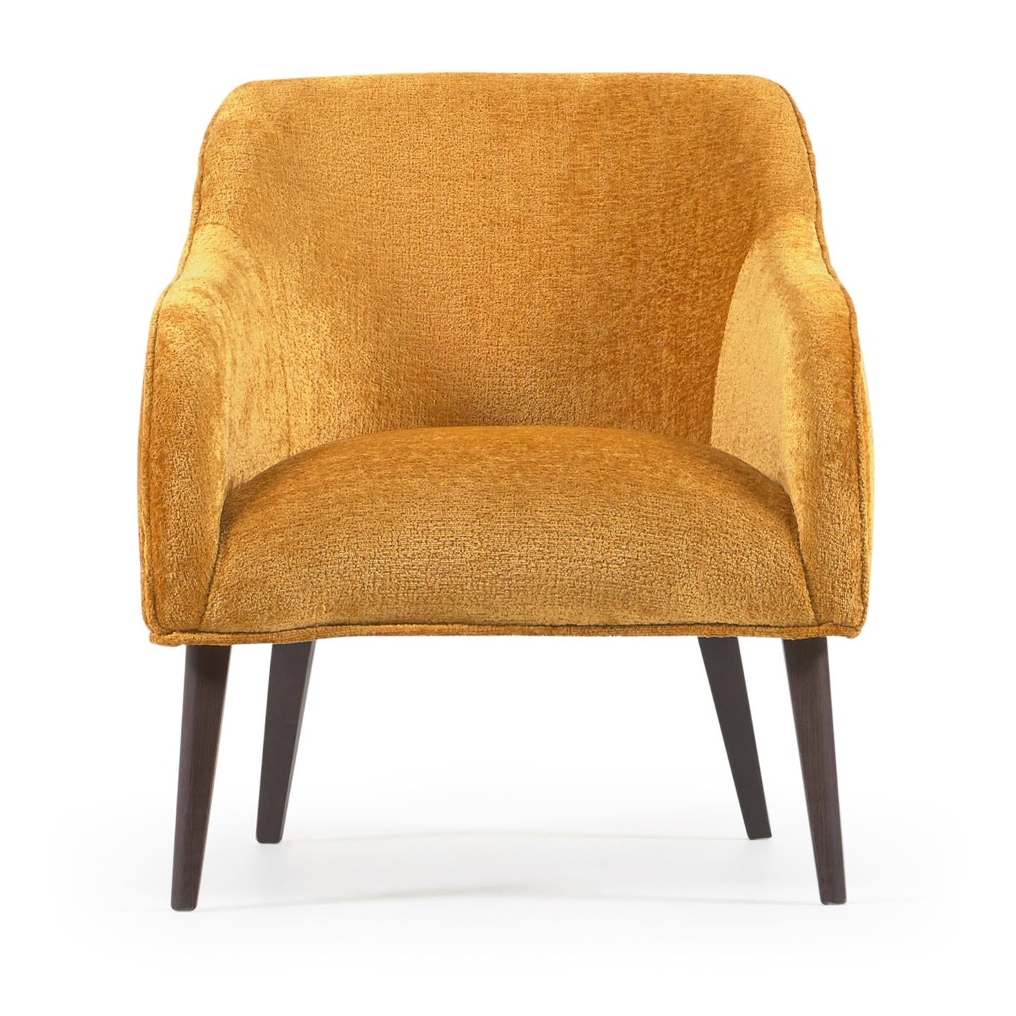 Bobly armchair in mustard chenille and wooden legs with wenge finish