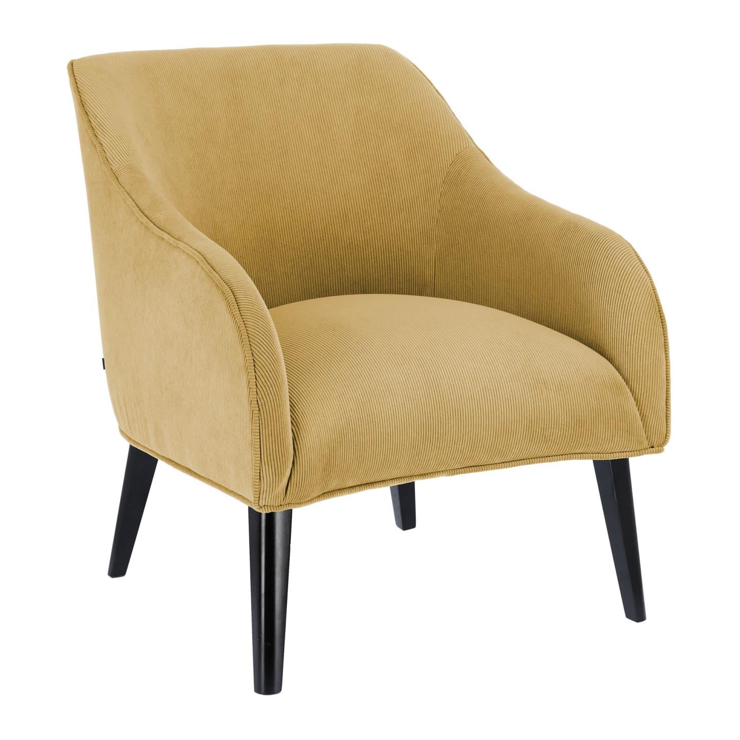 Bobly armchair in mustard corduroy with wenge finish legs