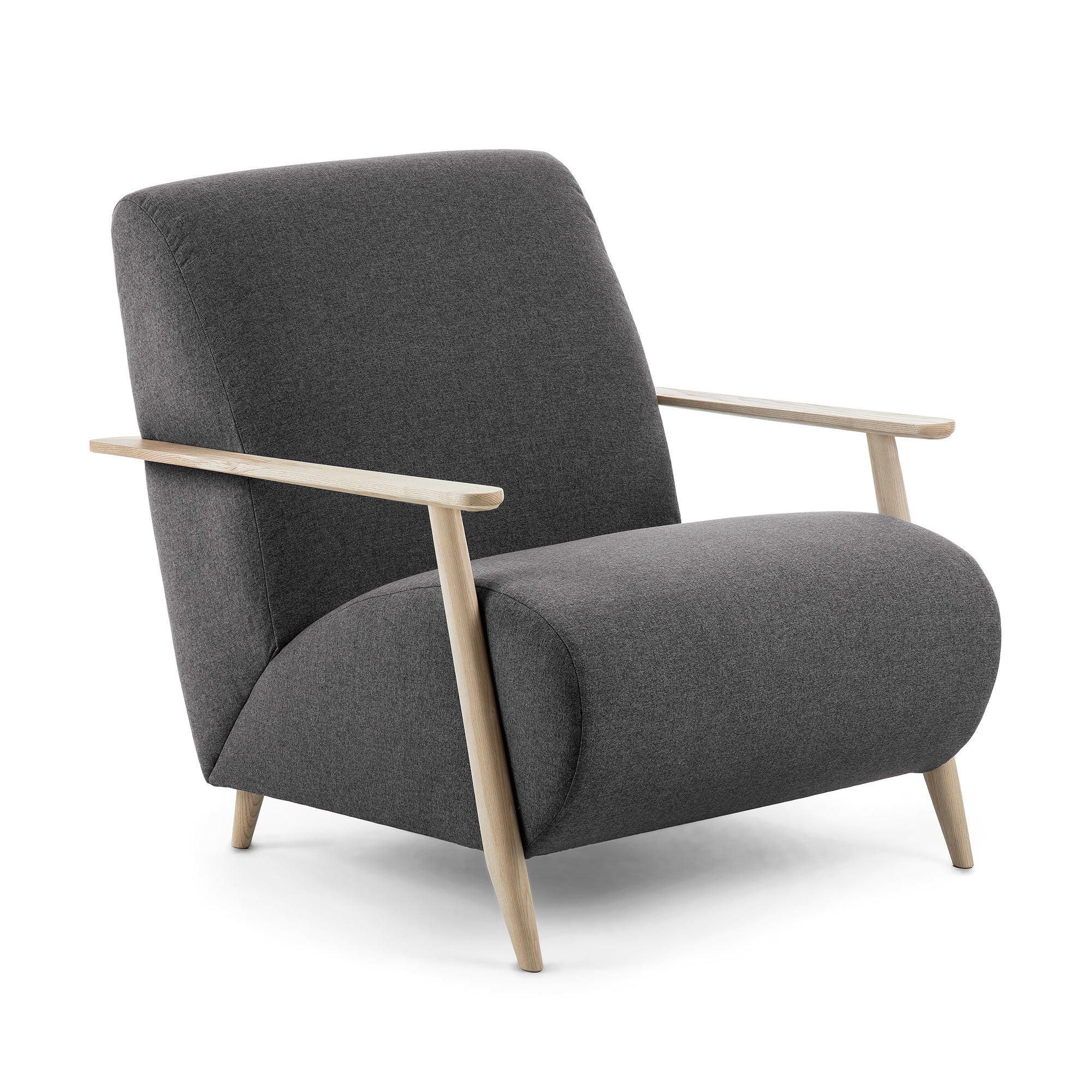 Meghan armchair in black with solid ash wood legs in a natural finish