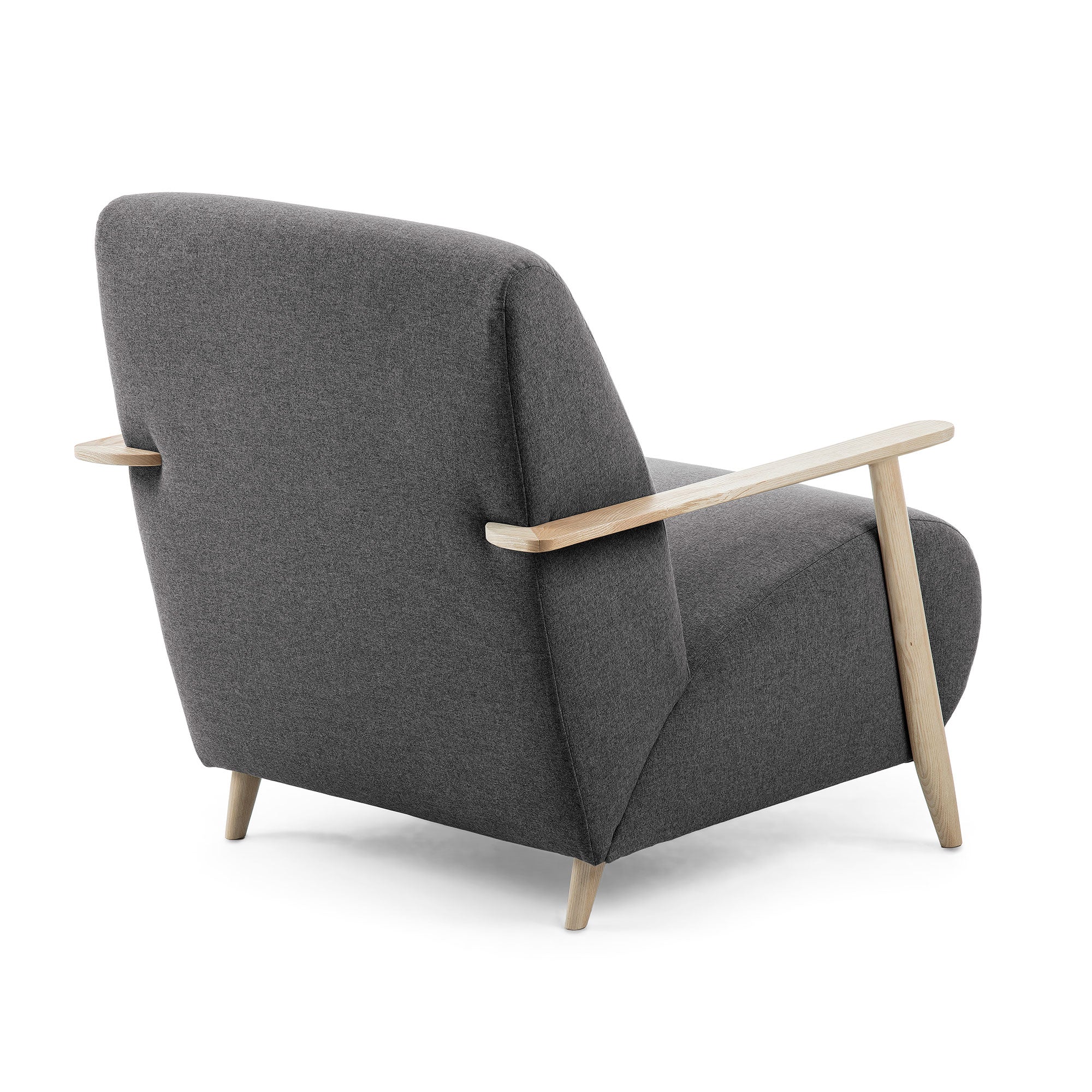 Meghan armchair in black with solid ash wood legs in a natural finish