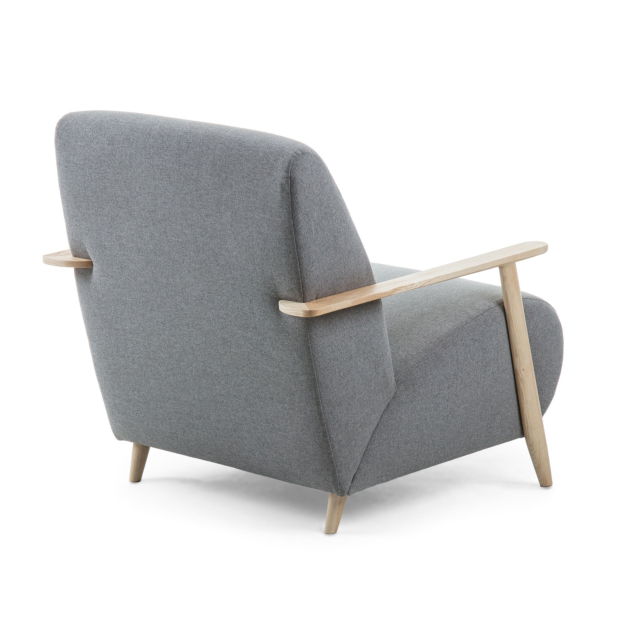 Meghan armchair in grey with solid ash legs with natural finish